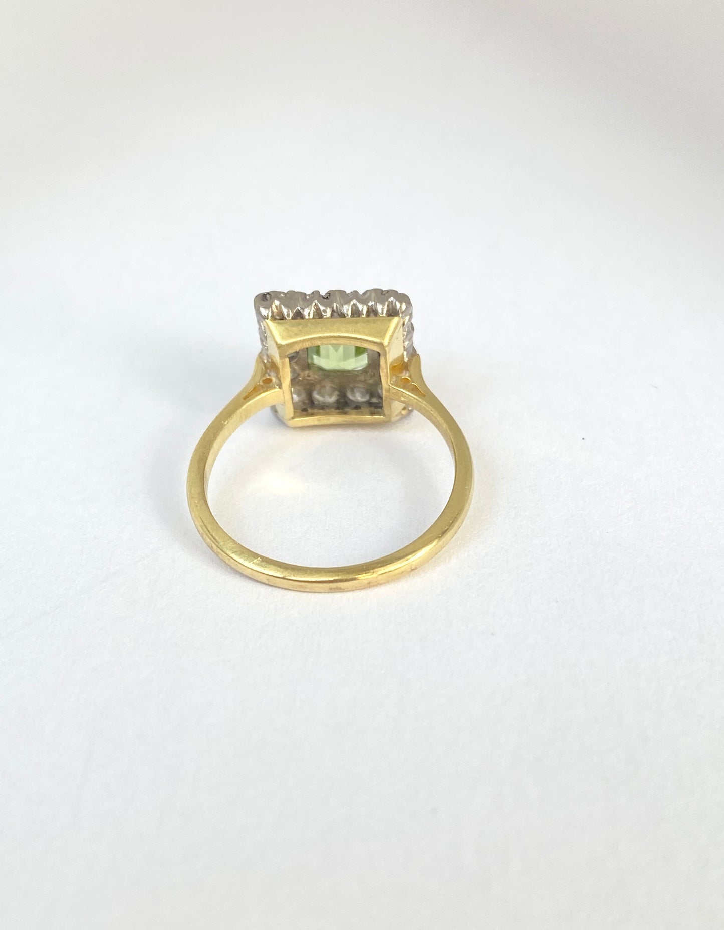 Vintage, 18ct Gold, Peridot and Diamond Square Ring