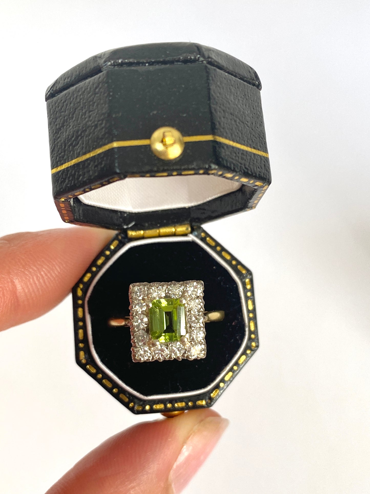 Vintage, 18ct Gold, Peridot and Diamond Square Ring