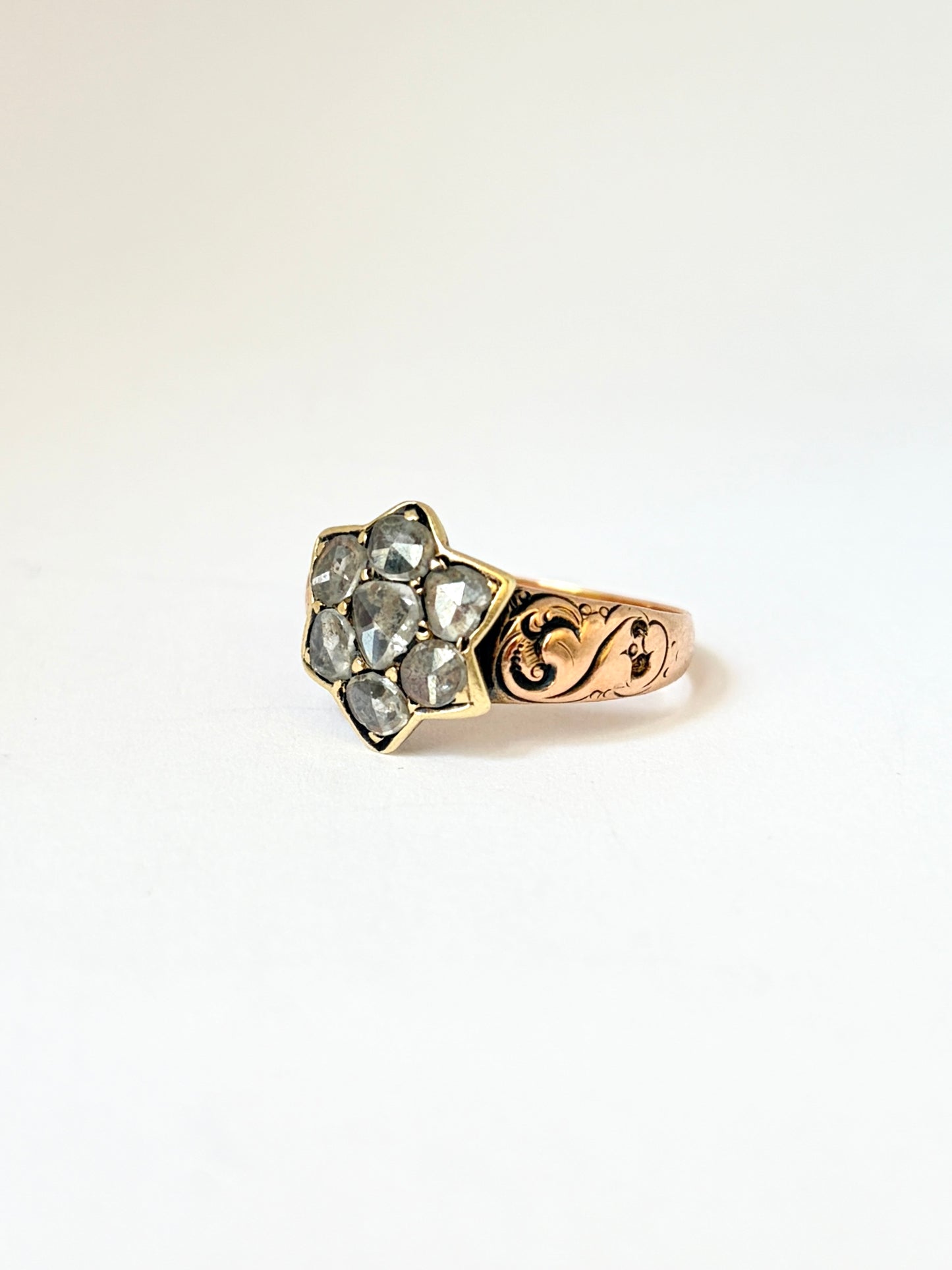 15ct Gold Rose Cut Diamond Star Ring