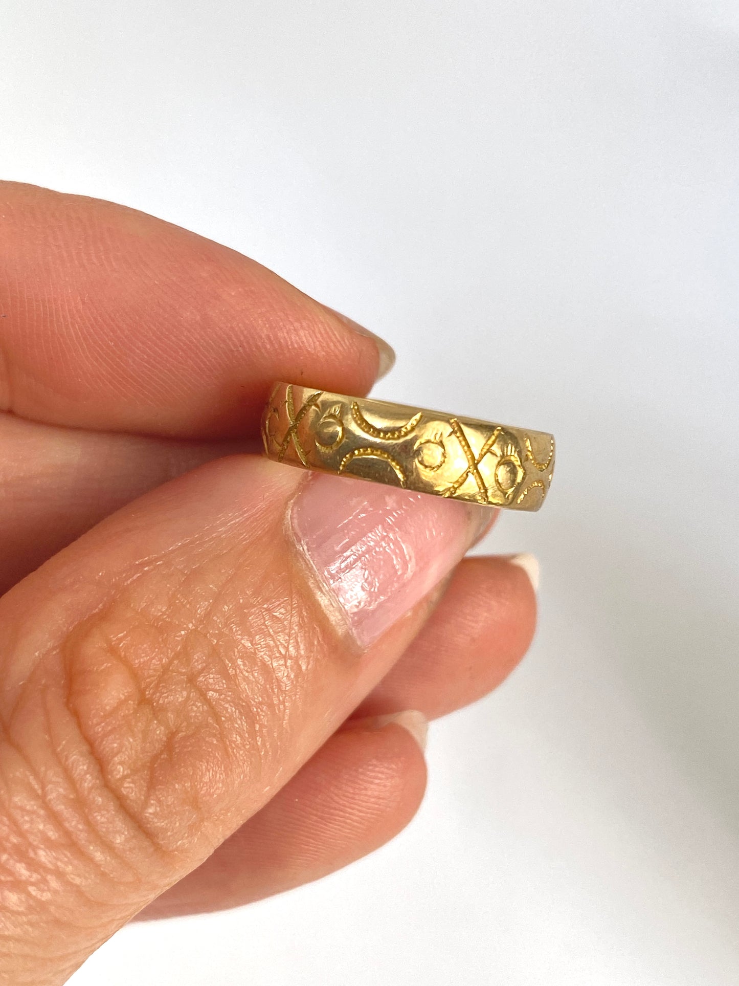 Antique, Victorian, 18ct Gold, Engraved Wedding /Stacking Band, Hallmarked, 18ct Gold, London, 1890