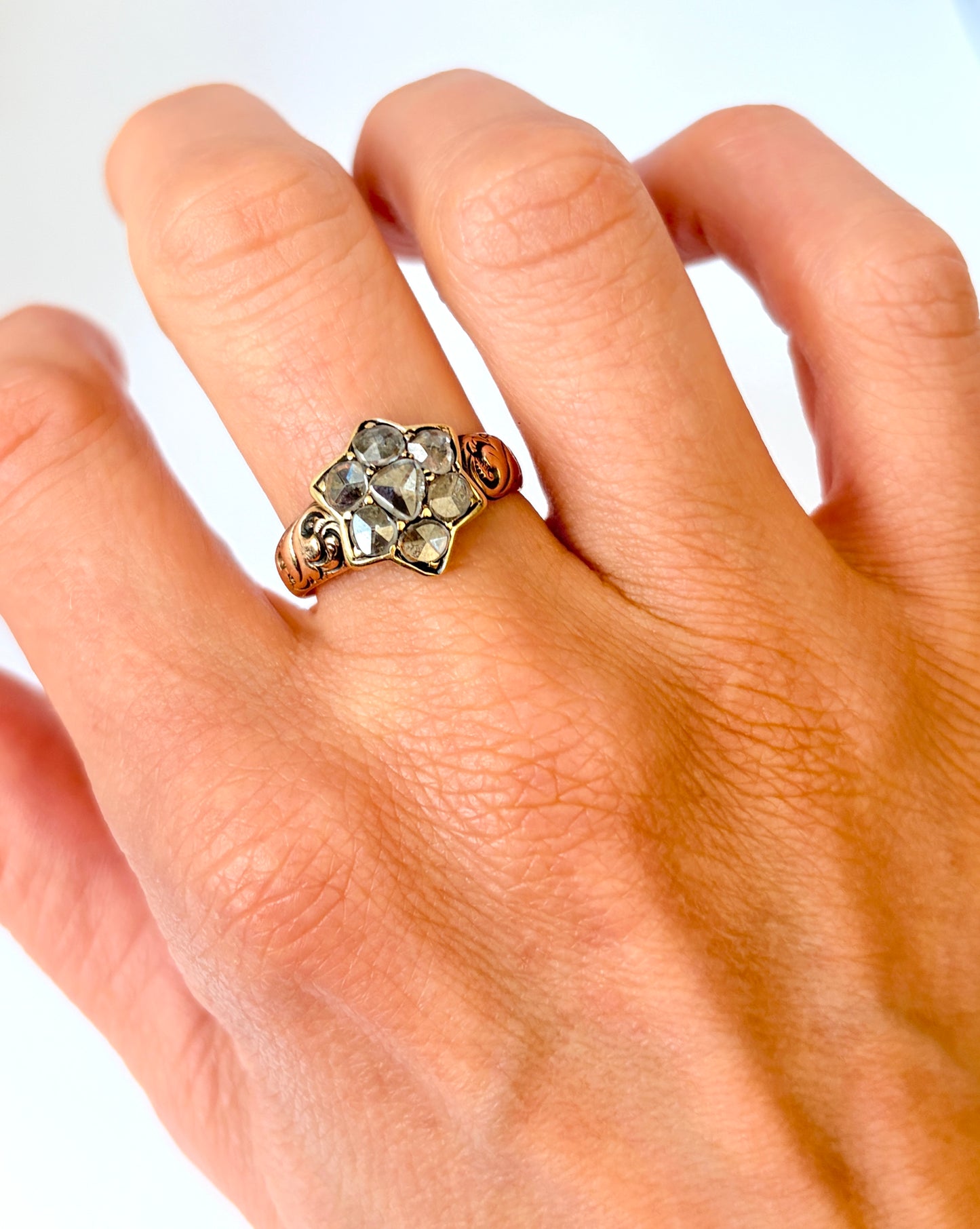 15ct Gold Rose Cut Diamond Star Ring