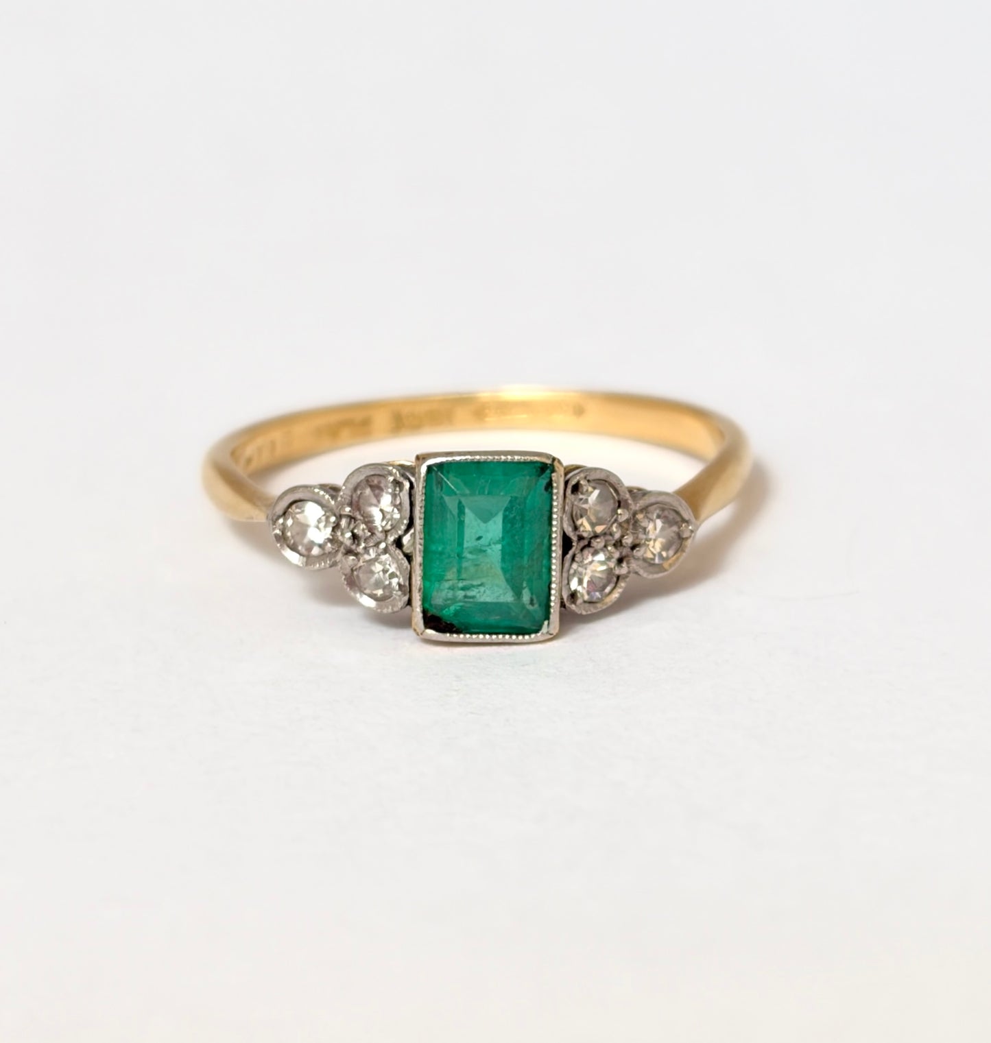 Vintage, 18ct Gold Emerald and Diamond Engagement Ring