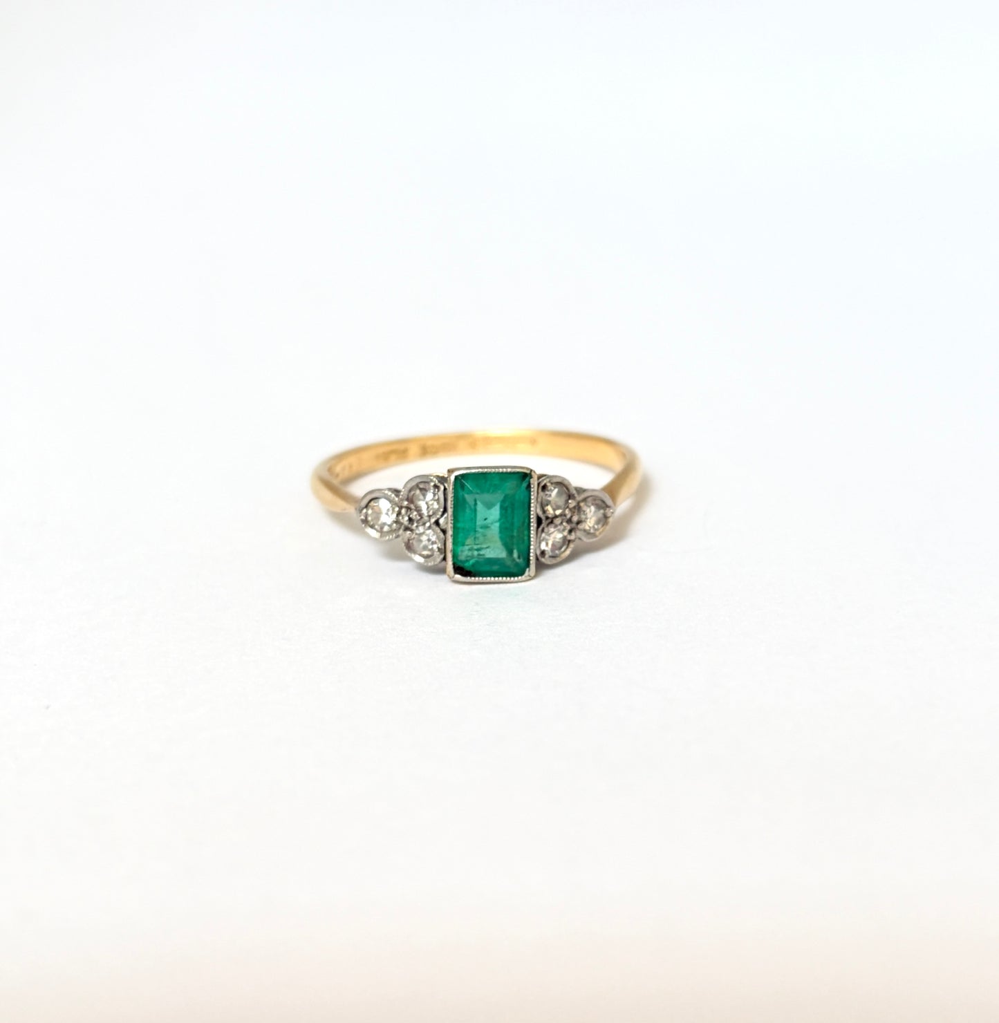 Vintage, 18ct Gold Emerald and Diamond Engagement Ring