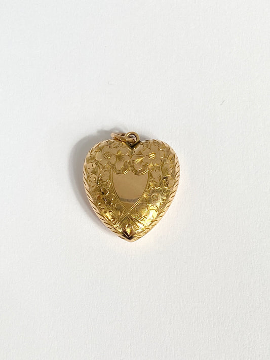 Large, Antique Puffy Heart Pendant, Hallmarked, Birmingham, 9ct Gold, 1903