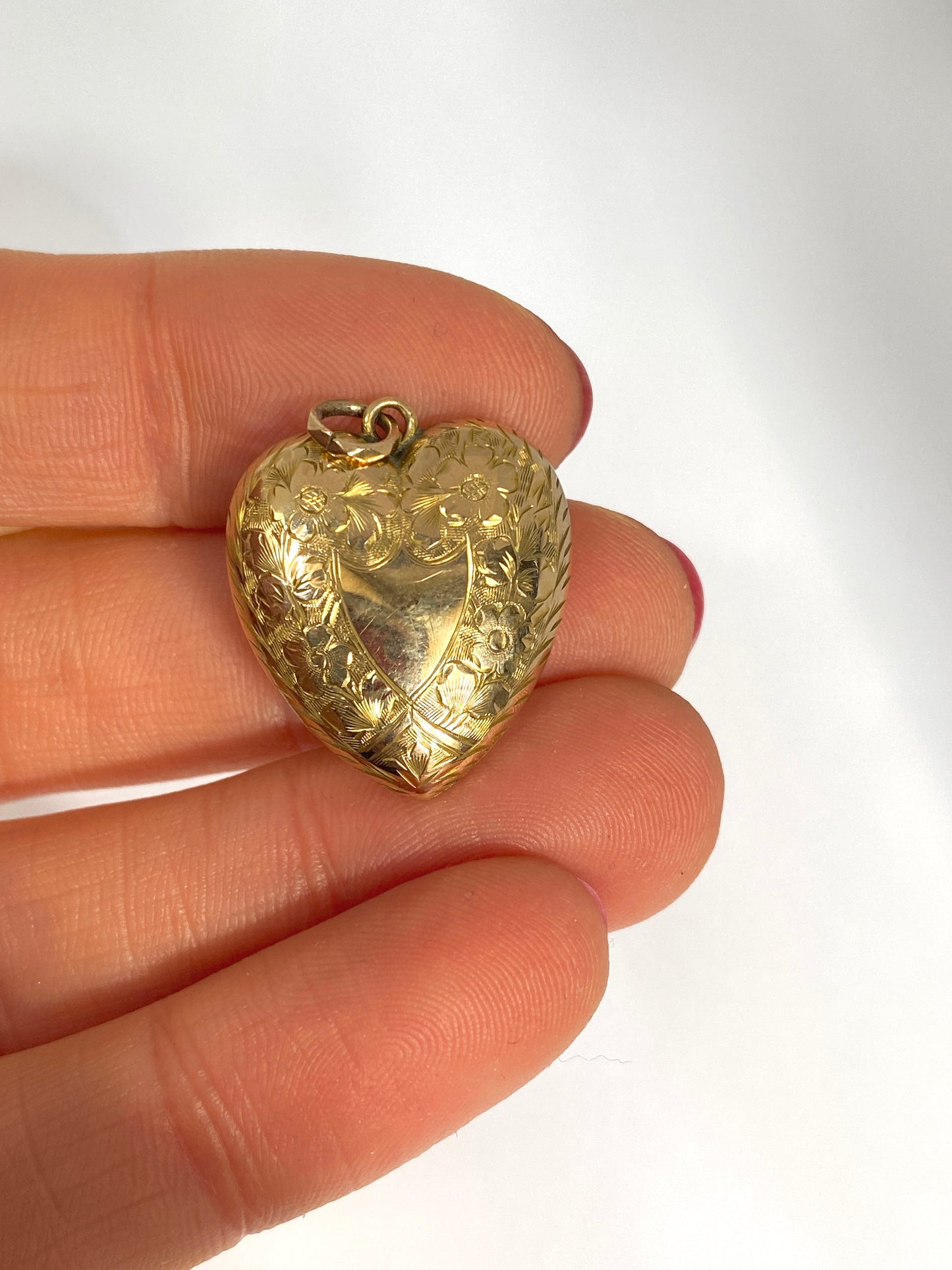 Large, Antique Puffy Heart Pendant, Hallmarked, Birmingham, 9ct Gold, 1903