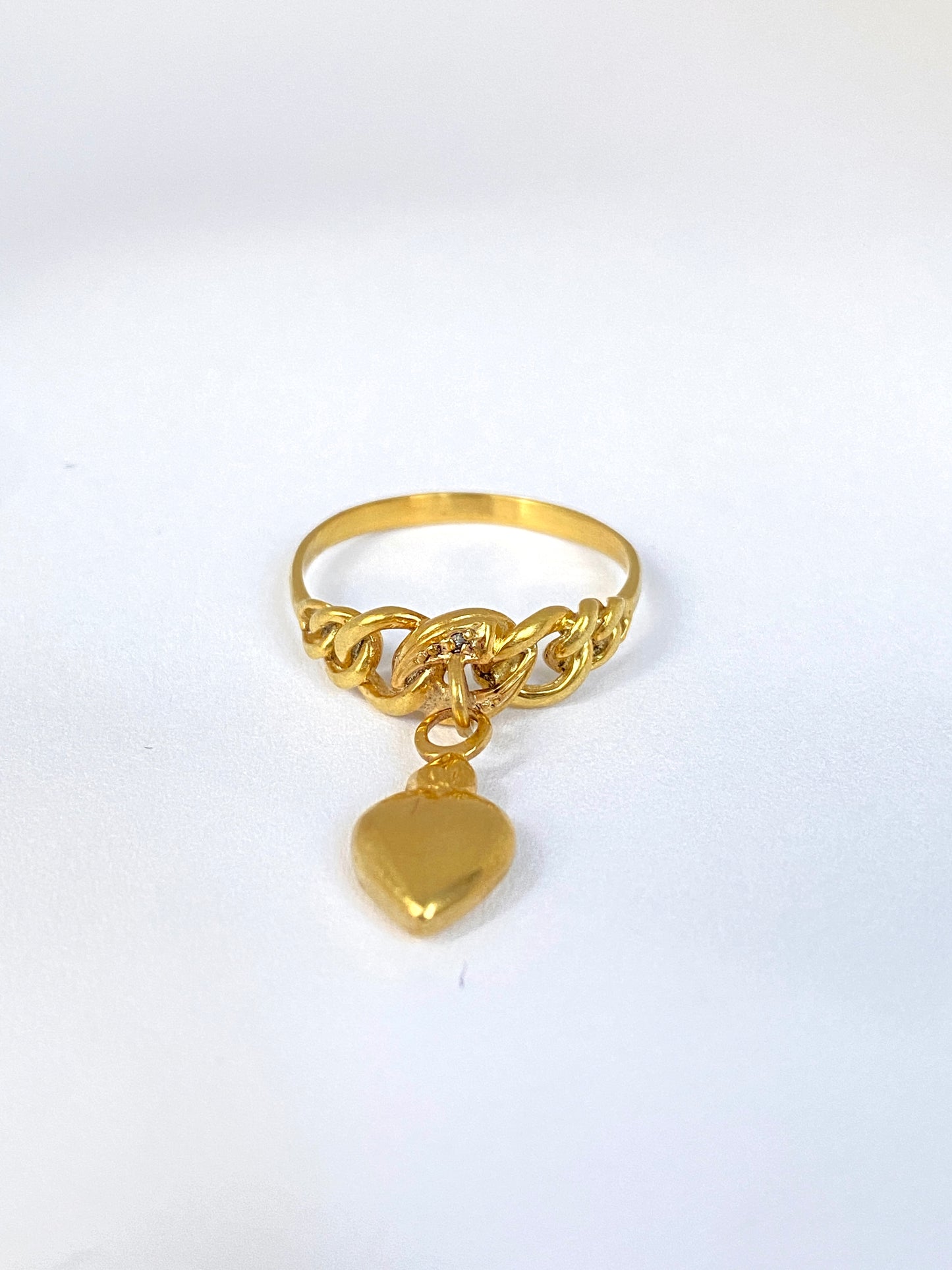 Vintage, 14ct Gold,  Hanging Heart Charm Ring with Diamonds