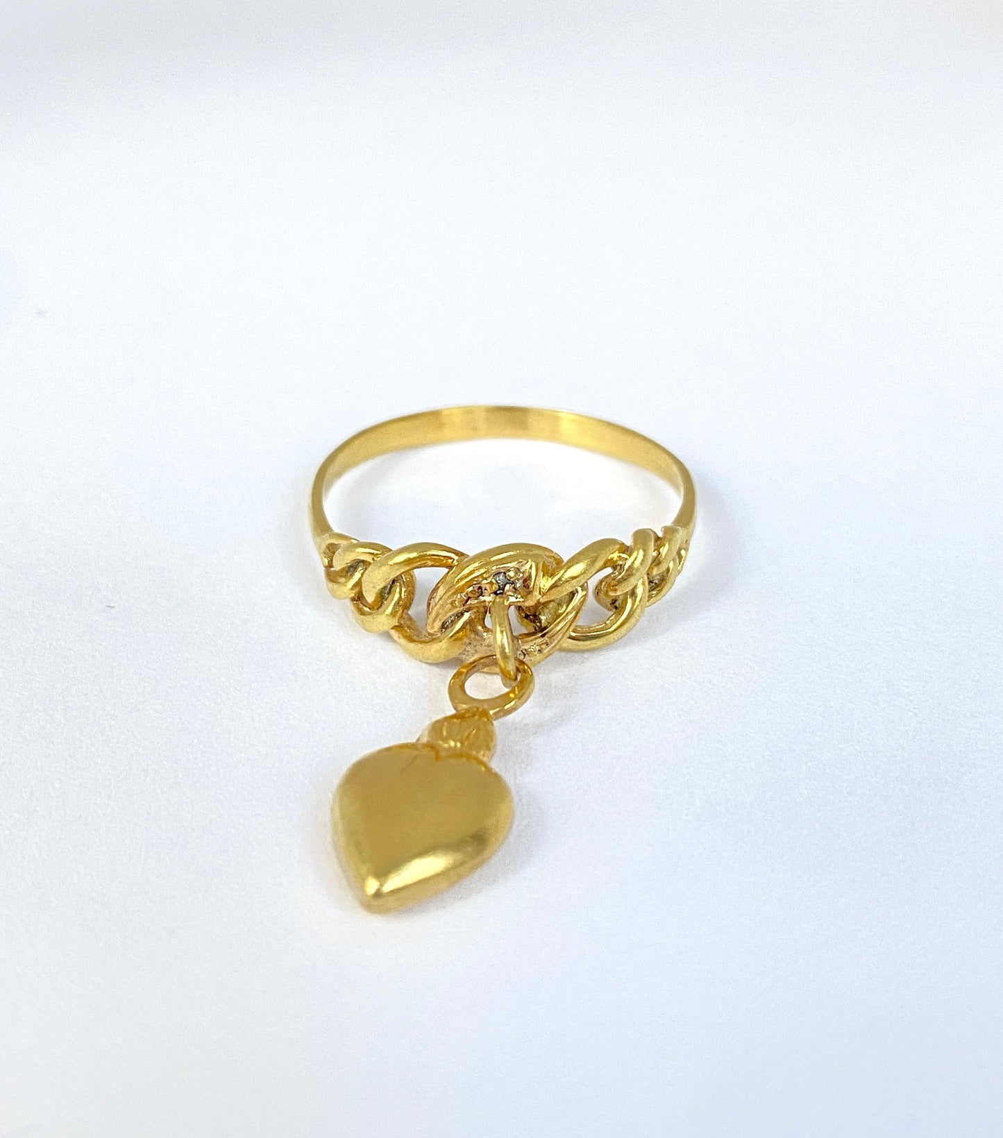 Vintage, 14ct Gold,  Hanging Heart Charm Ring with Diamonds