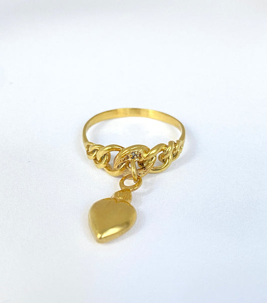 Vintage, 14ct Gold,  Hanging Heart Charm Ring with Diamonds