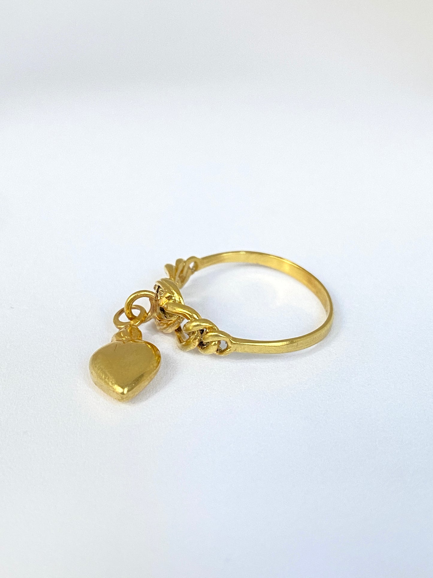 Vintage, 14ct Gold,  Hanging Heart Charm Ring with Diamonds