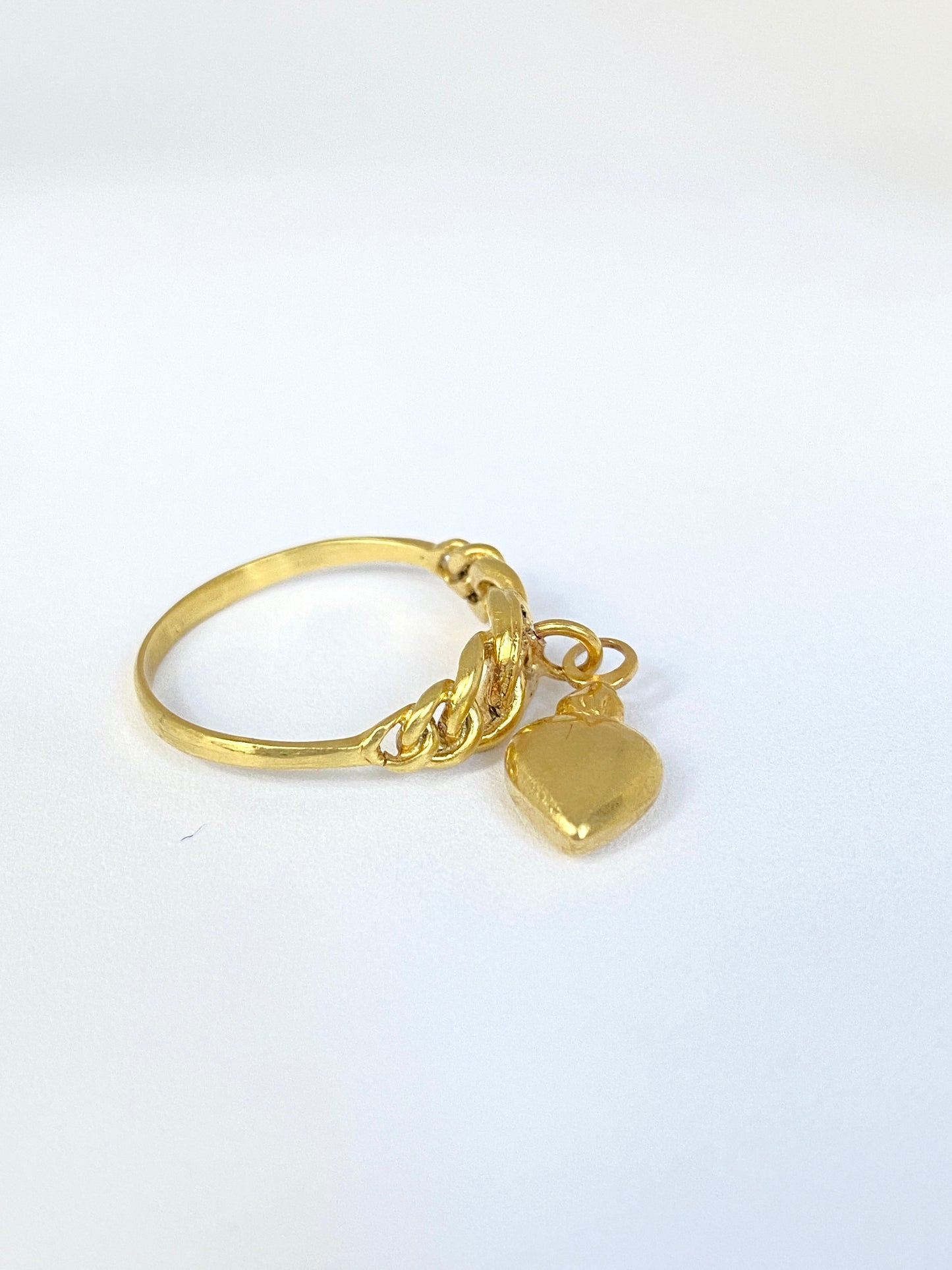 Vintage, 14ct Gold,  Hanging Heart Charm Ring with Diamonds