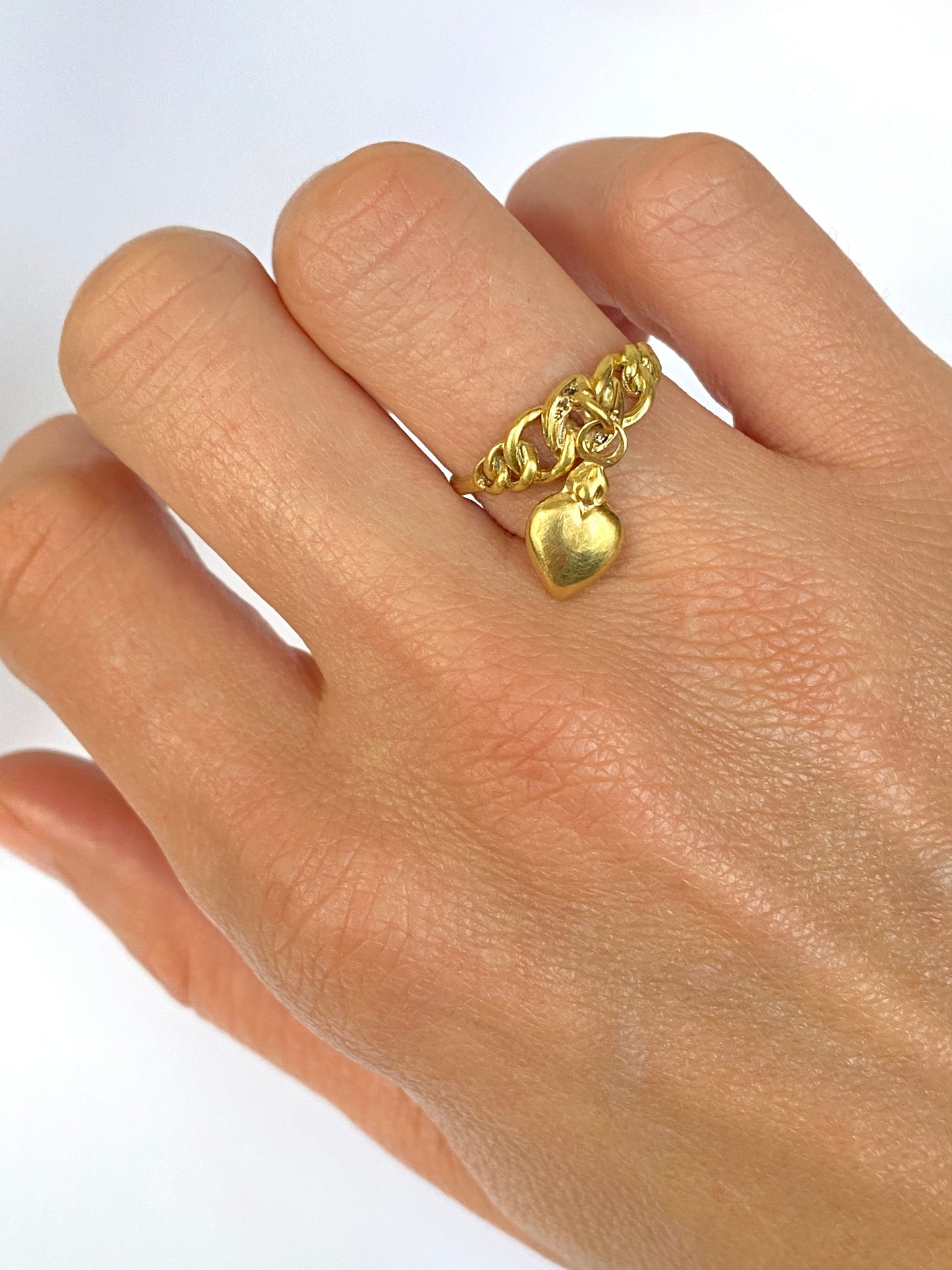 Vintage, 14ct Gold,  Hanging Heart Charm Ring with Diamonds