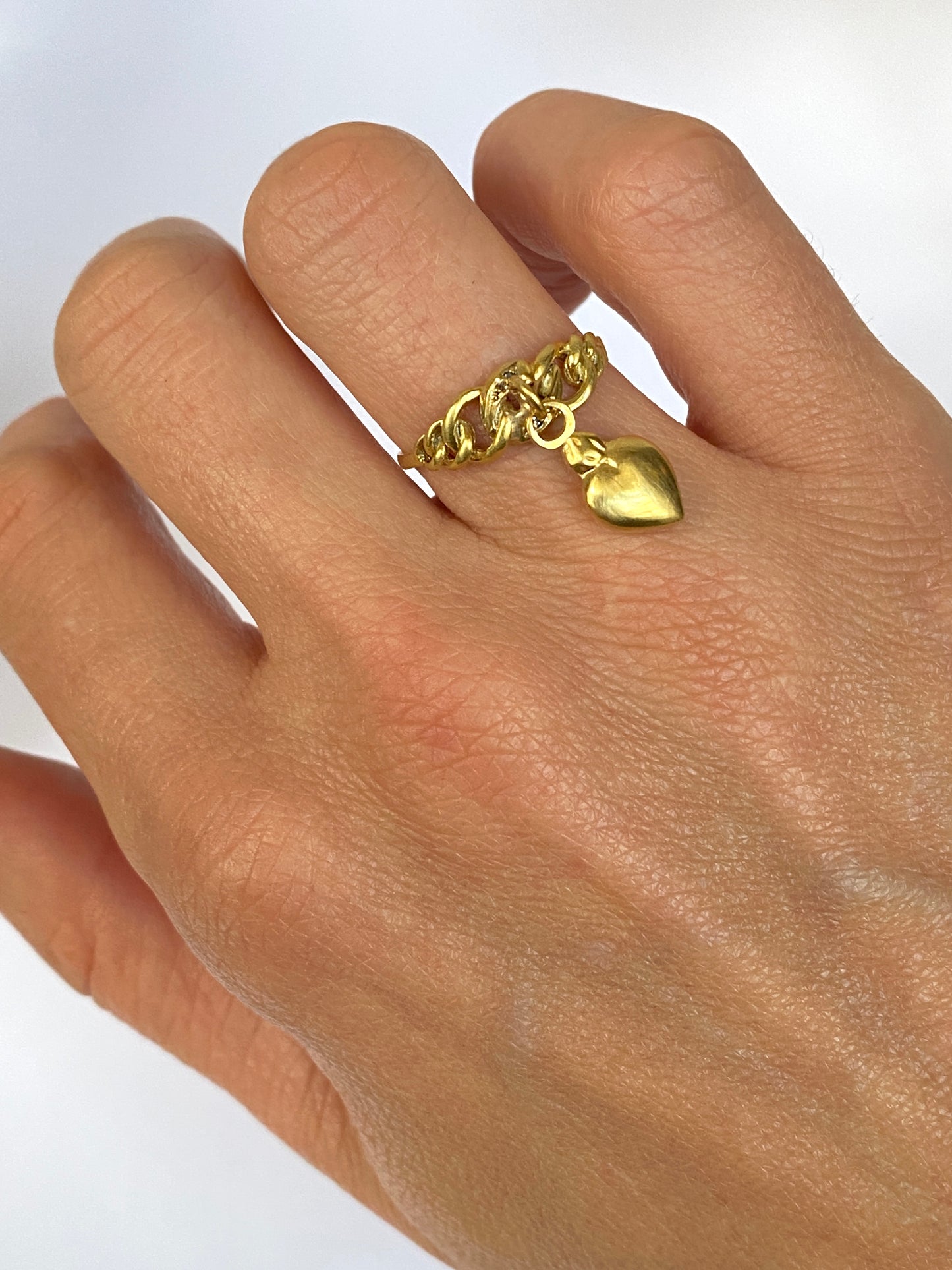 Vintage, 14ct Gold,  Hanging Heart Charm Ring with Diamonds