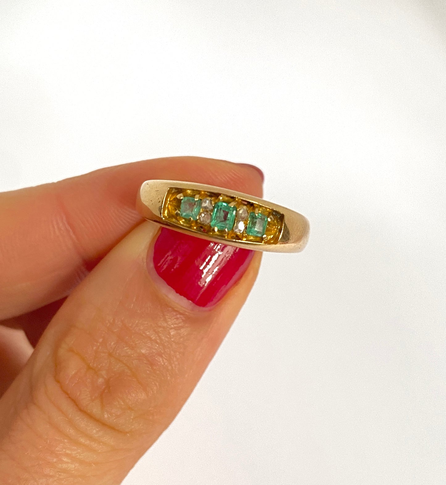 Wonderful, Vintage, 15ct Gold Emerald and Diamond Ring, 6.63g