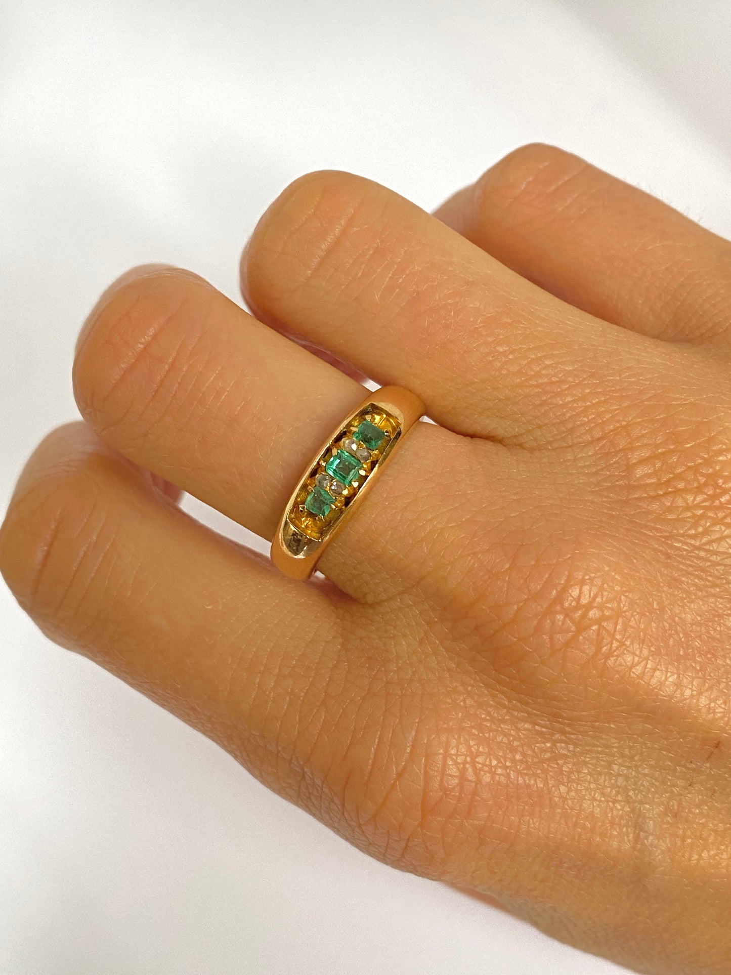 Wonderful, Vintage, 15ct Gold Emerald and Diamond Ring, 6.63g