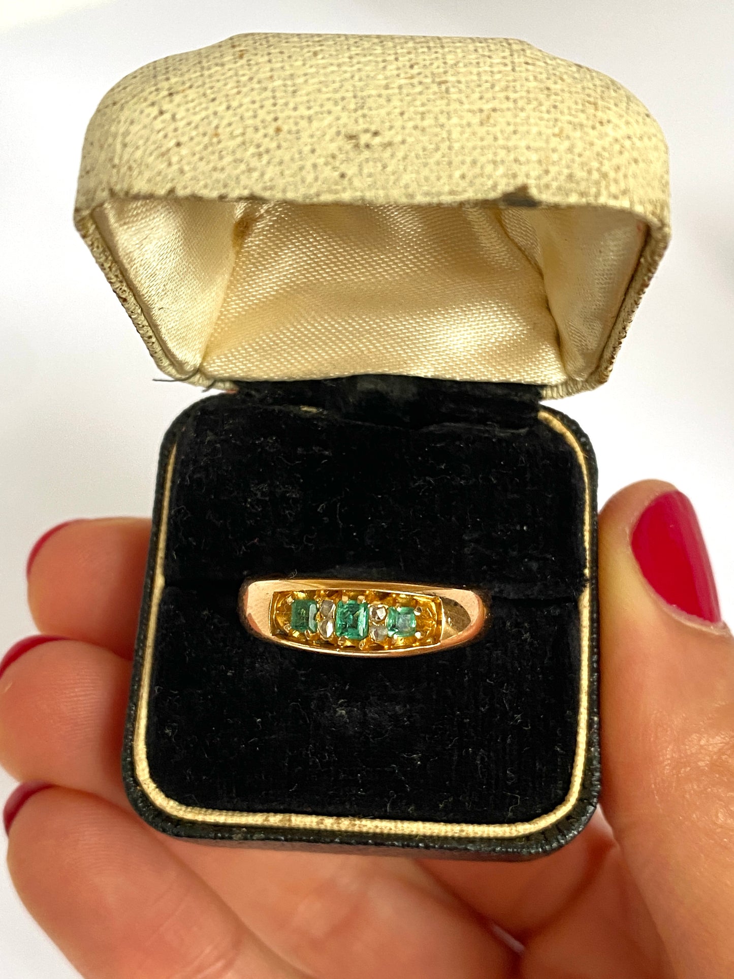 Wonderful, Vintage, 15ct Gold Emerald and Diamond Ring, 6.63g