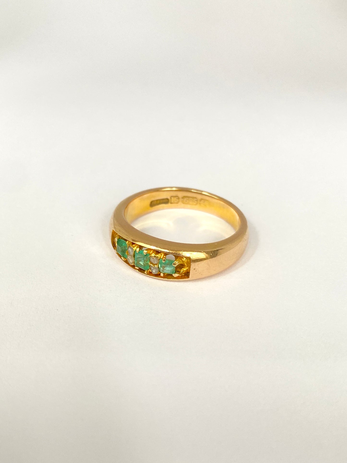 Wonderful, Vintage, 15ct Gold Emerald and Diamond Ring, 6.63g