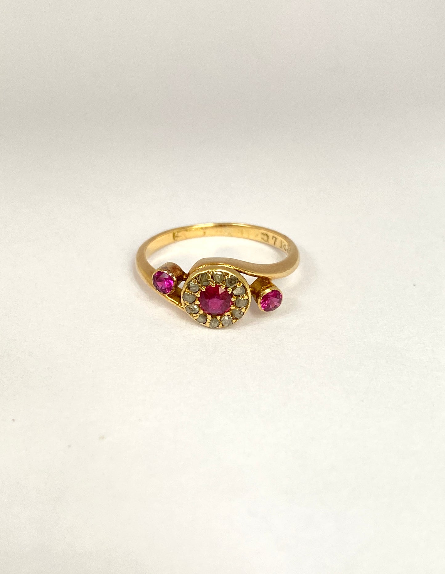 RESERVED DEBBIE:  THIRD PAYMENT Art Deco, Vintage, 18ct Gold Ruby and Rose Cut Diamond Flower Ring