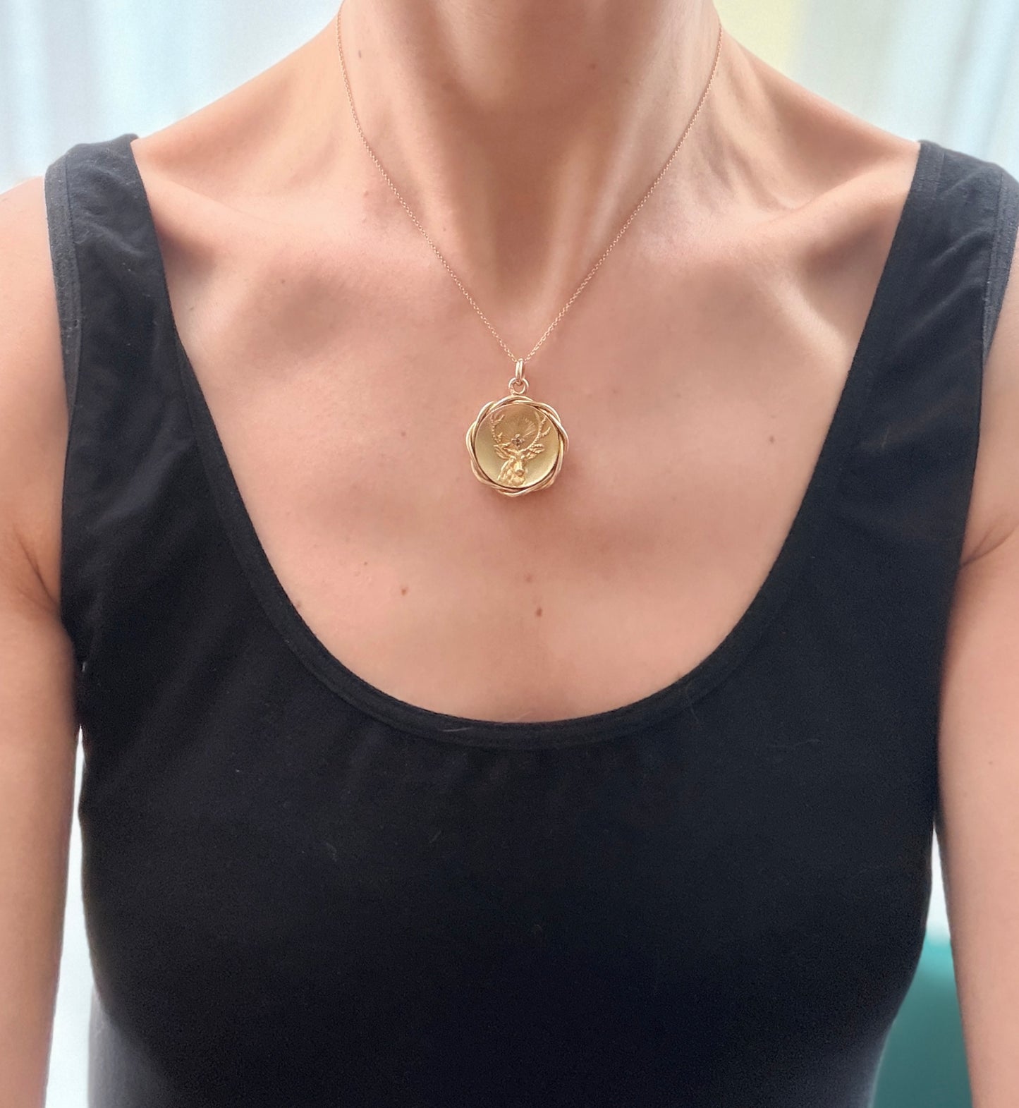 Victorian, 15ct Gold Stag Head Locket/Pendant with Diamond Cross