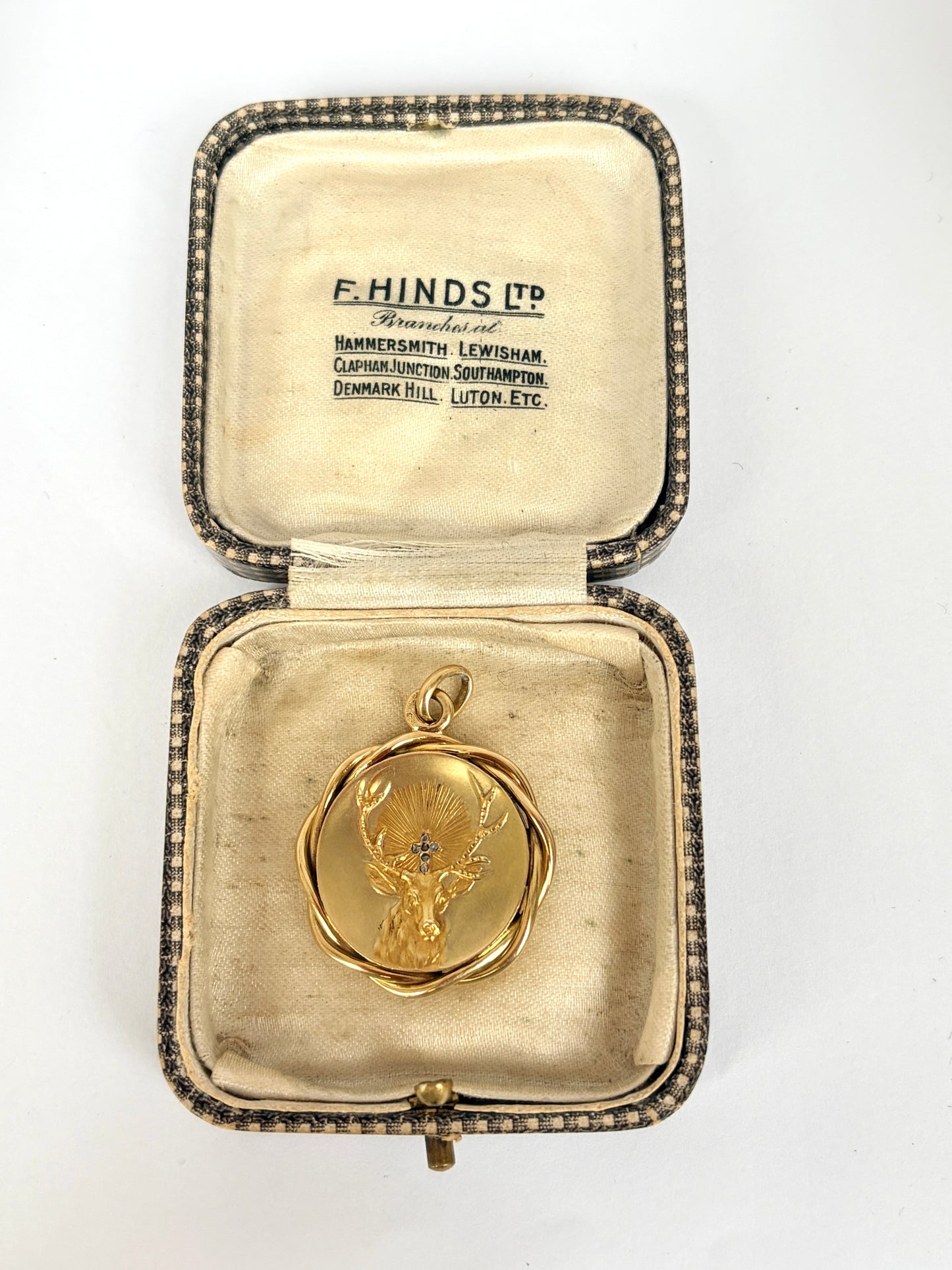 Victorian, 15ct Gold Stag Head Locket/Pendant with Diamond Cross