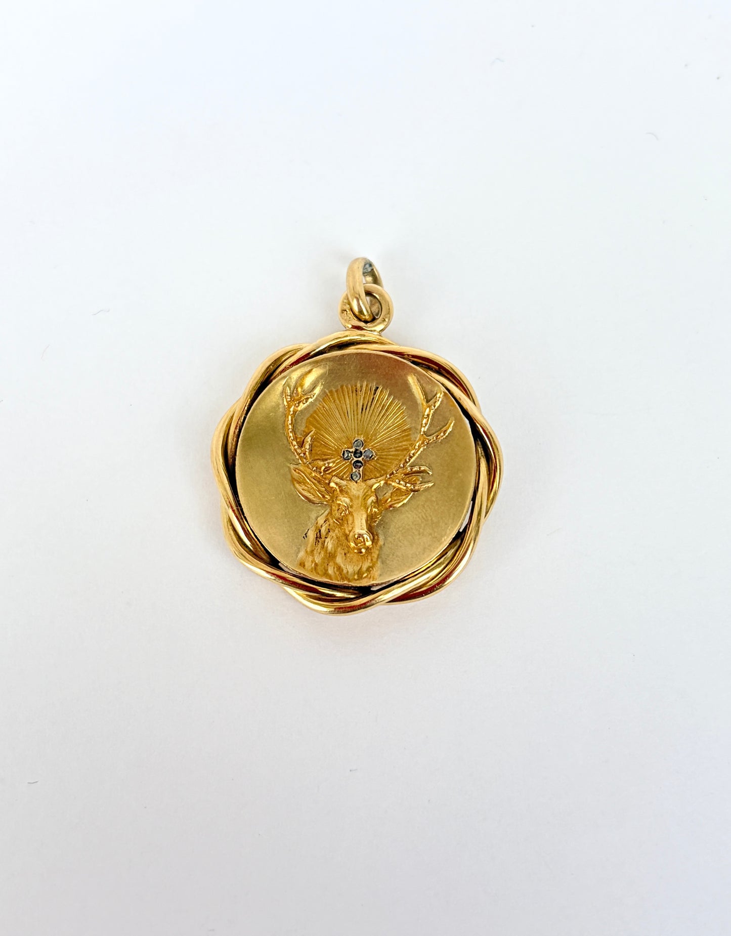 Victorian, 15ct Gold Stag Head Locket/Pendant with Diamond Cross