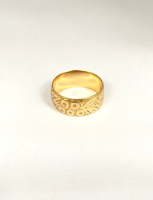 Antique, Edwardian, 18ct Gold, Engraved (Orange Blossom) Wedding /Stacking Band, Hallmarked, Birmingham, 1911