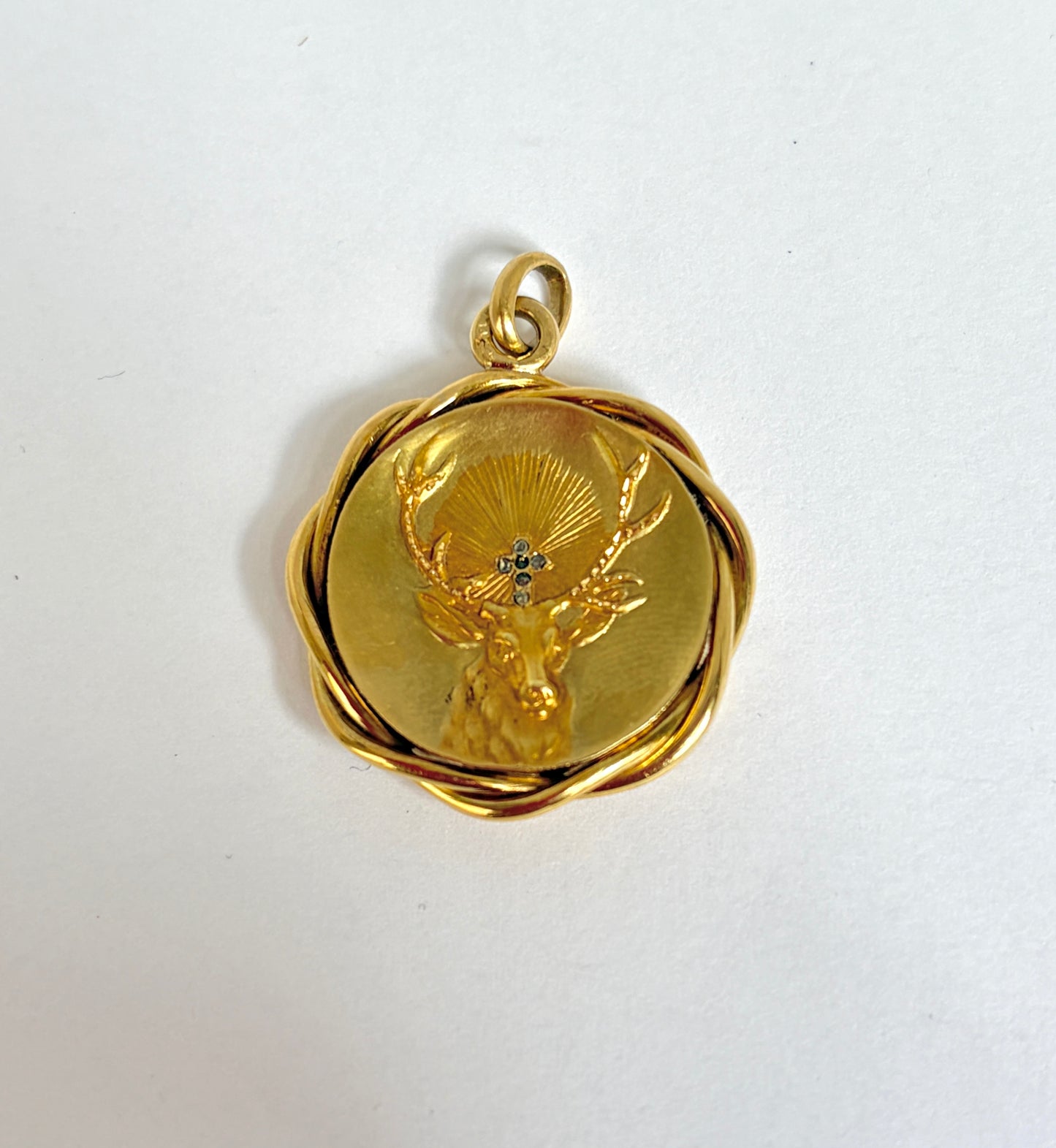 Victorian, 15ct Gold Stag Head Locket/Pendant with Diamond Cross