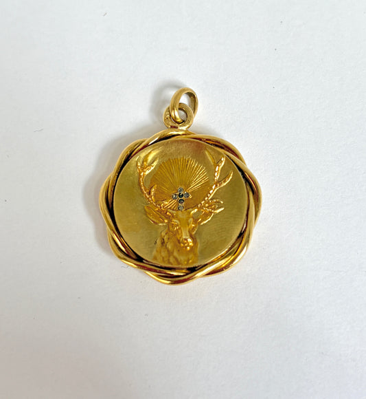 Victorian, 15ct Gold Stag Head Locket/Pendant with Diamond Cross