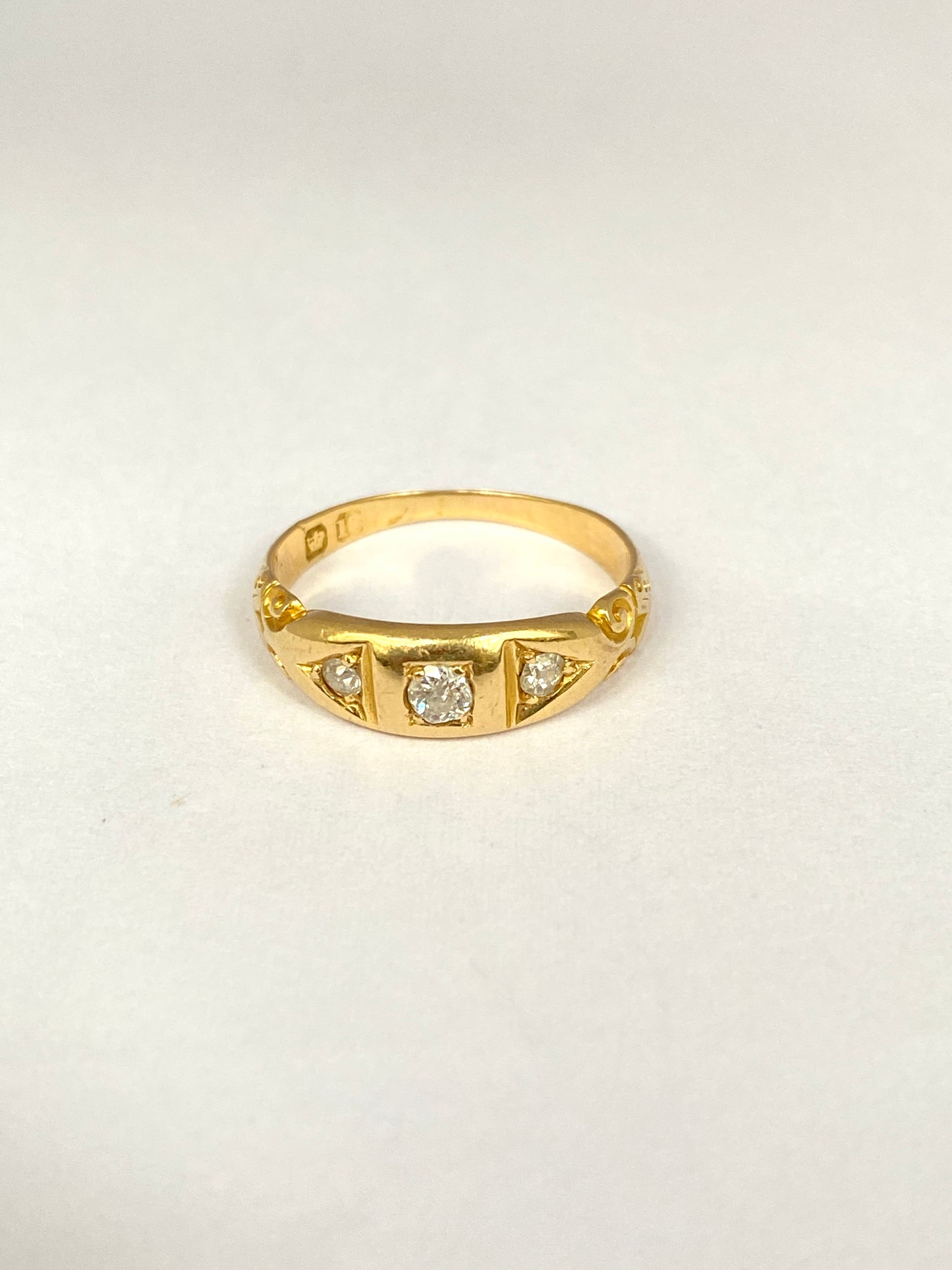 Reserved WYE 2nd payment. 18ct Gold, Antique, Trilogy Diamond Gypsy Ring