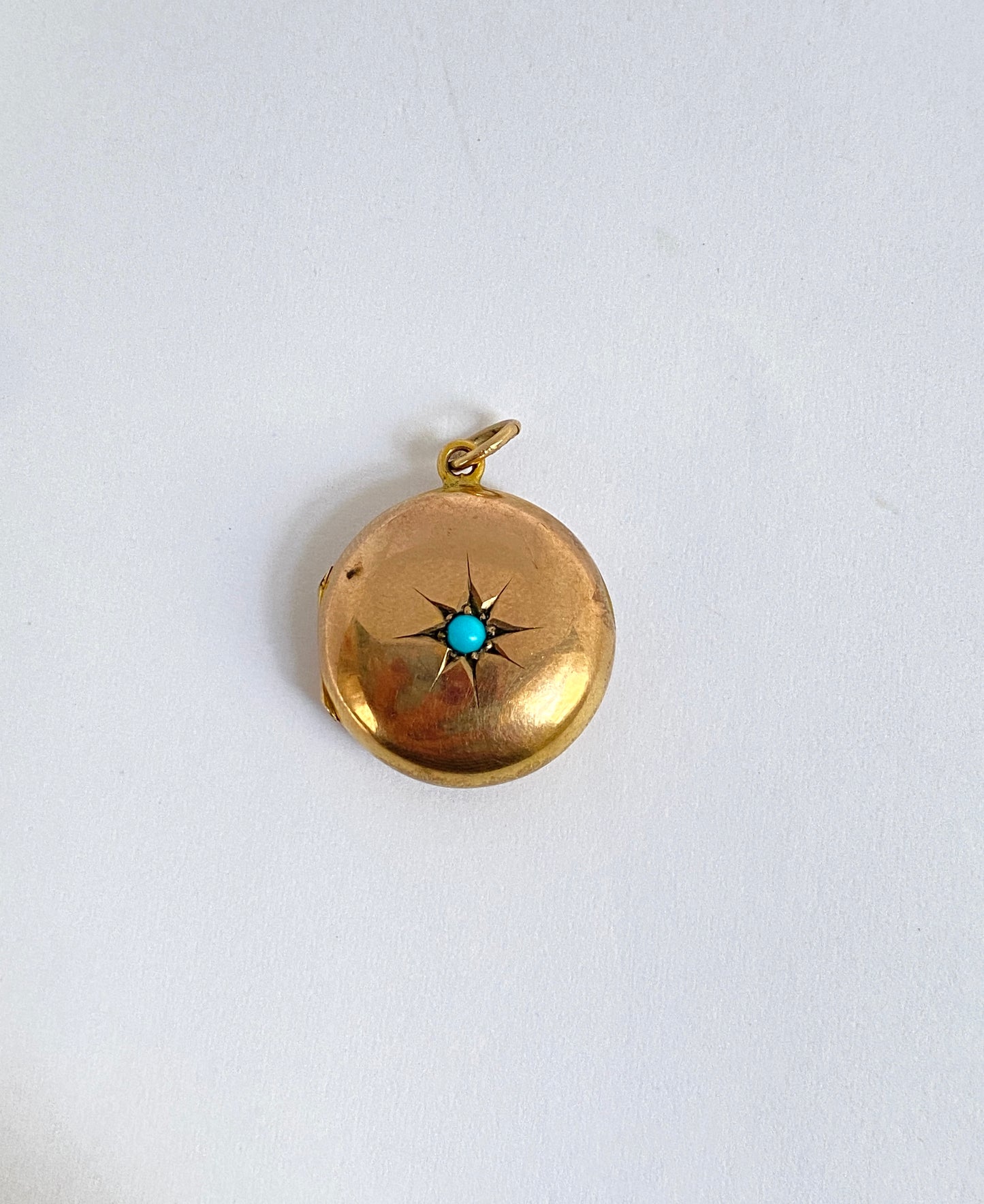 Antique, 9ct Rose Gold, Round Locket with Turquoise