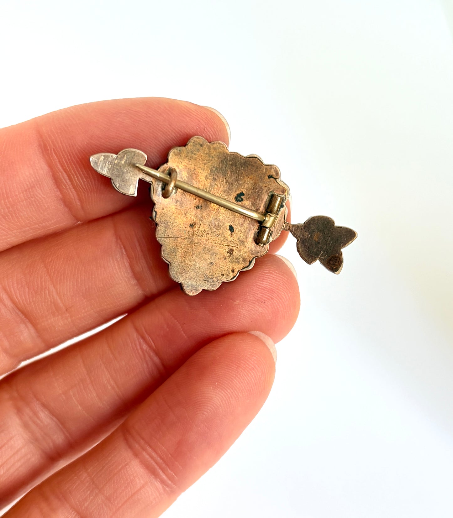 Antique Victorian, Silver and Garnet Cupid Arrow Brooch, with antique box