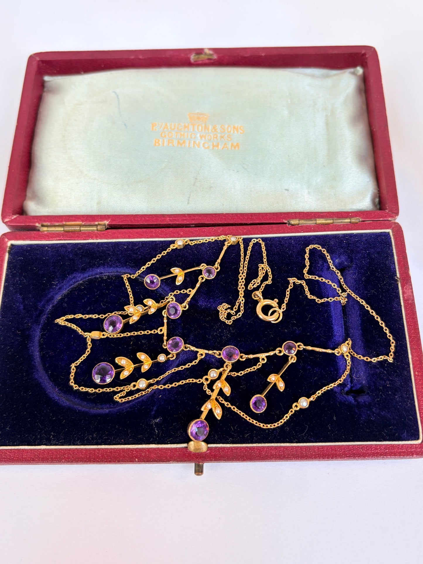 Stunning, Art Nouveau, 15ct Gold, Double Layer Amethyst and Pearl Fringe Necklace