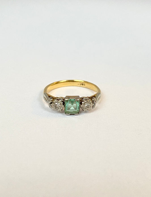 Vintage, 18ct Gold Emerald and Diamond Ring