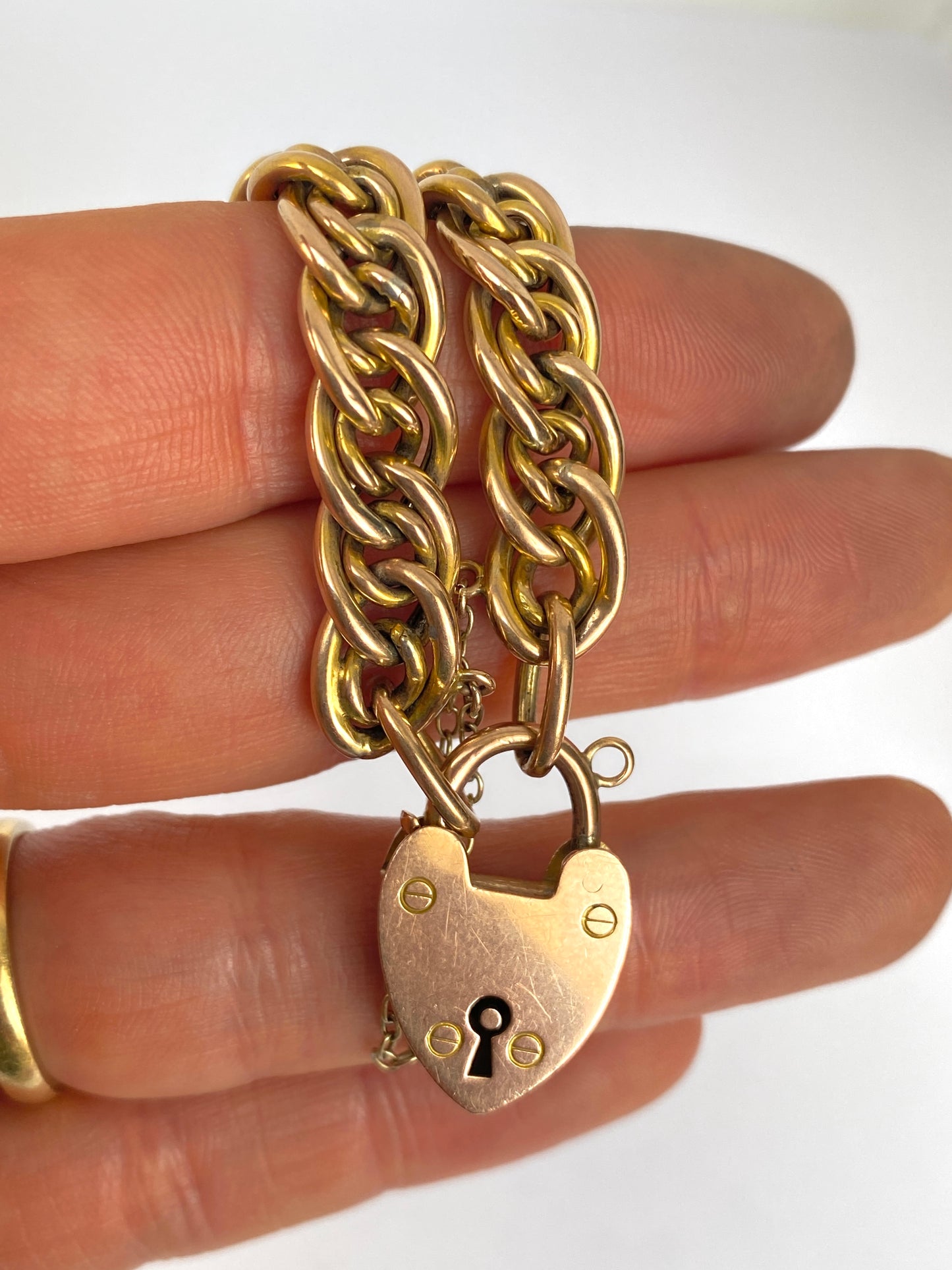 Antique, 9ct Gold Fancy Link Bracelet with Heart Padlock, Hallmarked Birmingham, 1900