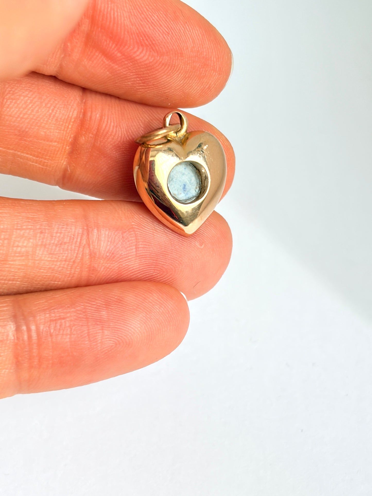 Vintage, 15ct Gold Puffy Heart Pendant with Old Mine Cut Diamond