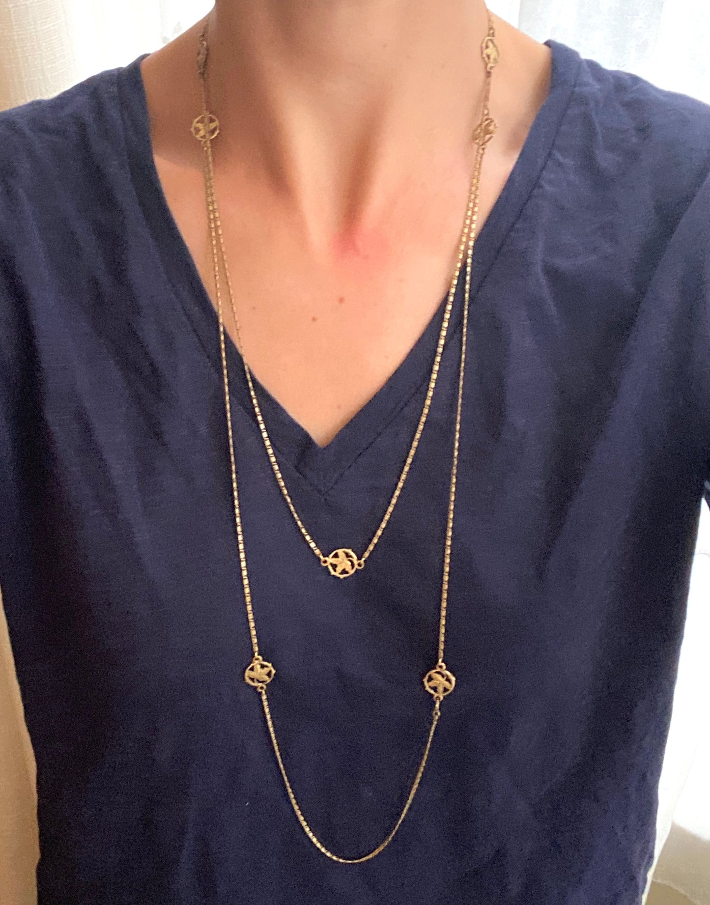 Antique, Base Metal Leaf link Long Guard, 60 inches, 12.58g