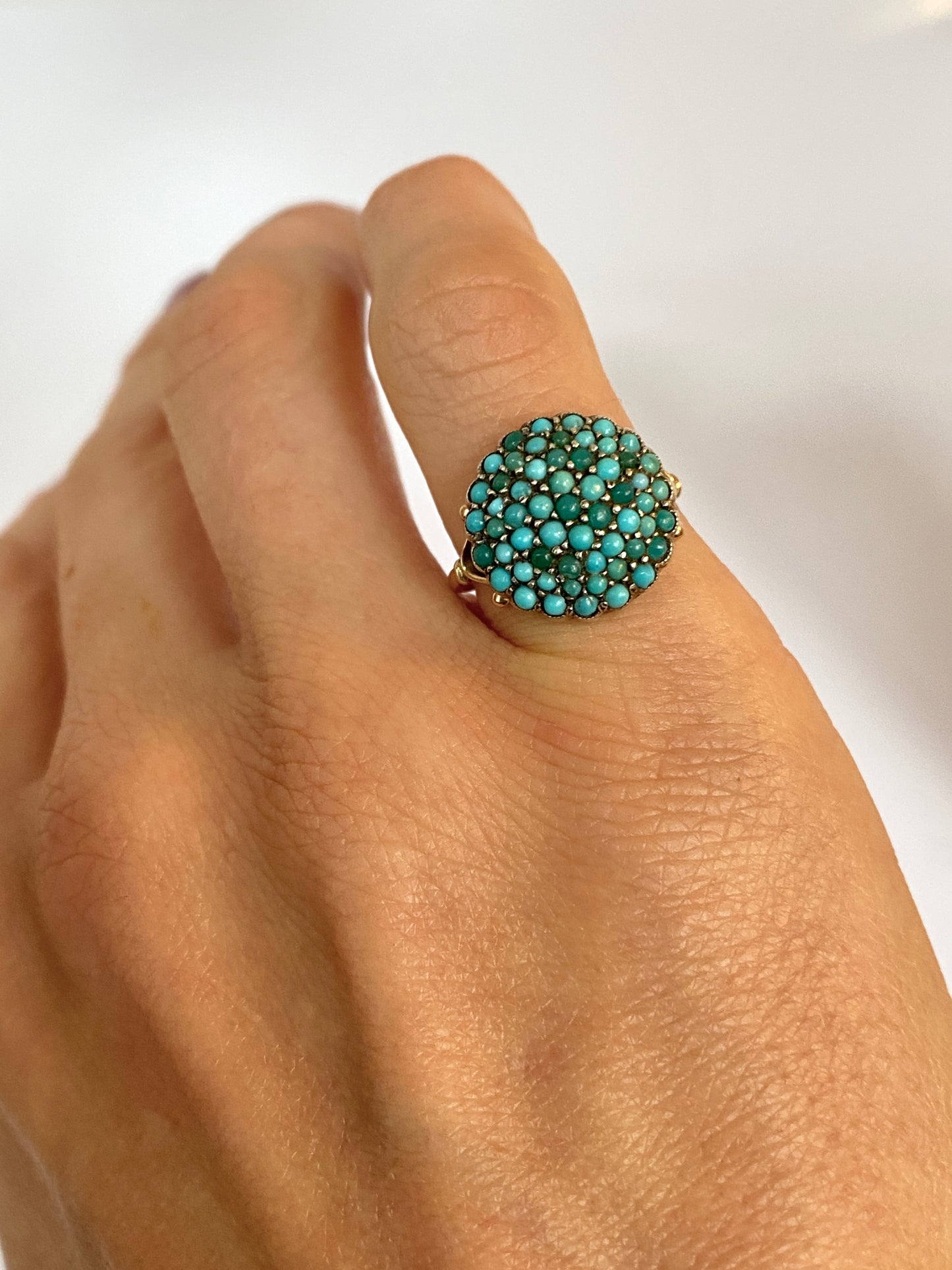 Art Deco, 9ct Gold and Silver, Turquoise Bombe Ring