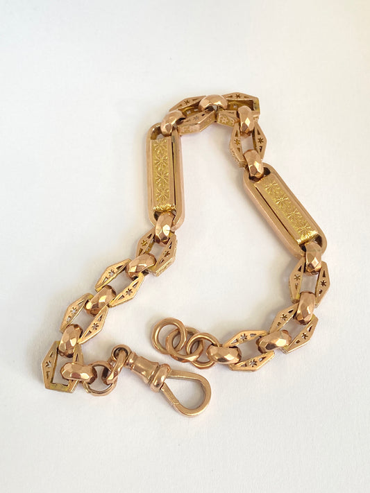 3rd payment:  Sarah Chunky, Antique, 9ct Gold Hexagon Star Link Bracelet. 8 inches, 17.76g