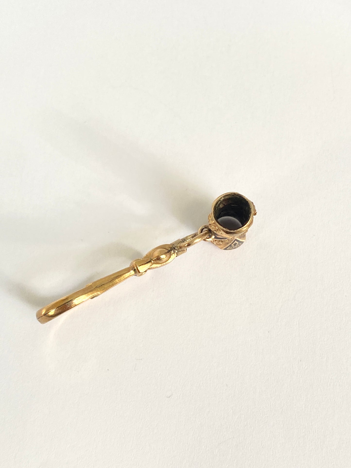 Unusual, Antique, 15ct Gold Engraved Buckle Shepherds Hook with Enamelled Slider