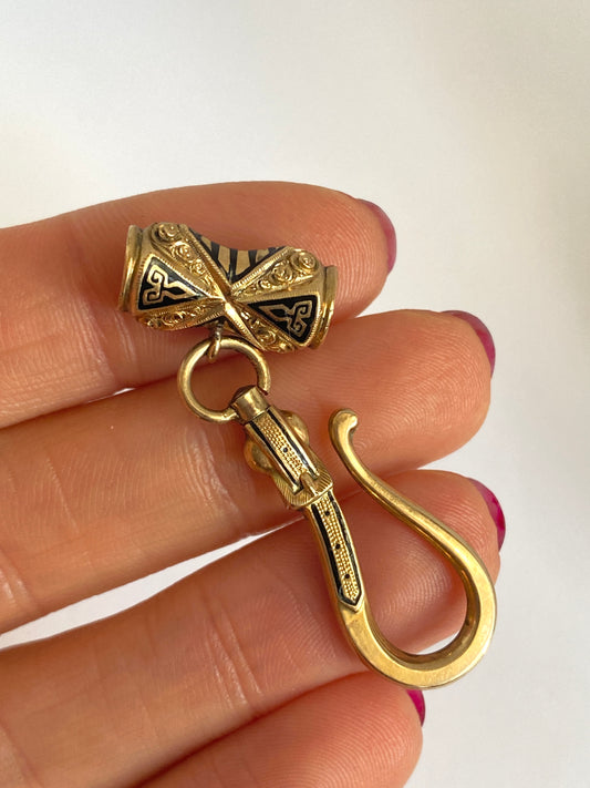 Unusual, Antique, 15ct Gold Engraved Buckle Shepherds Hook with Enamelled Slider