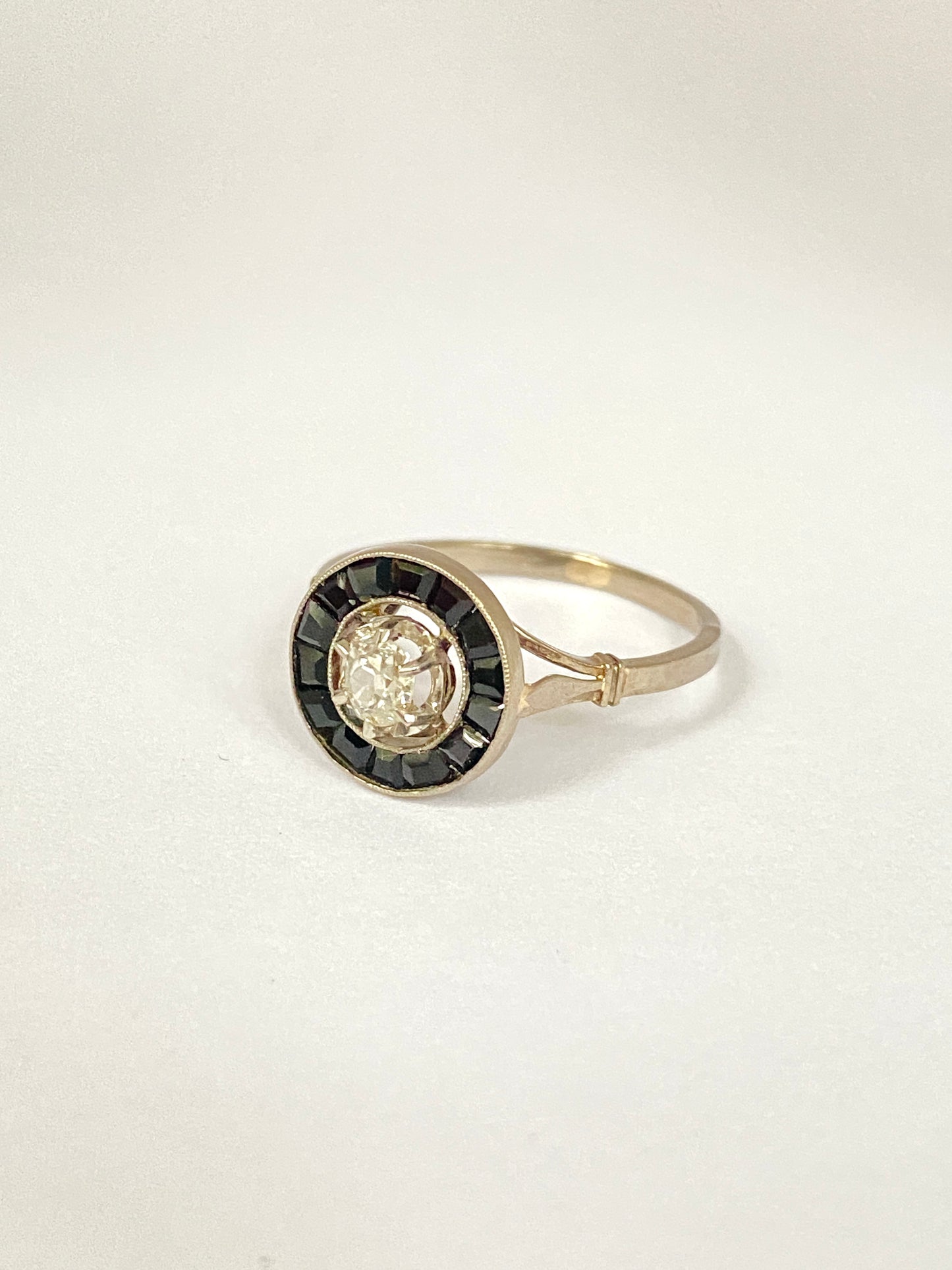 French, Art Deco, Diamond and Sapphire Target / Flower Ring, Circa 1910