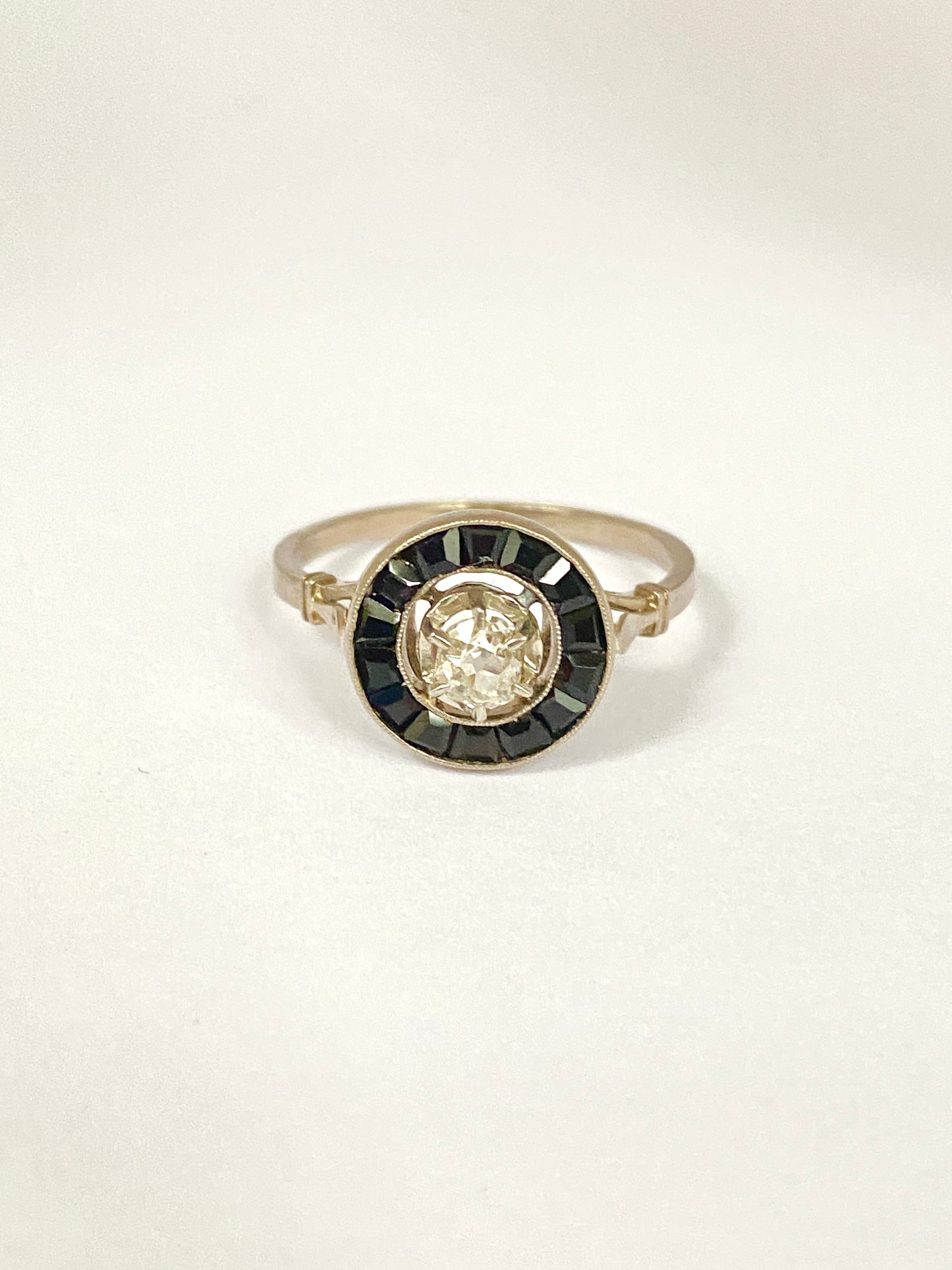 French, Art Deco, Diamond and Sapphire Target / Flower Ring, Circa 1910