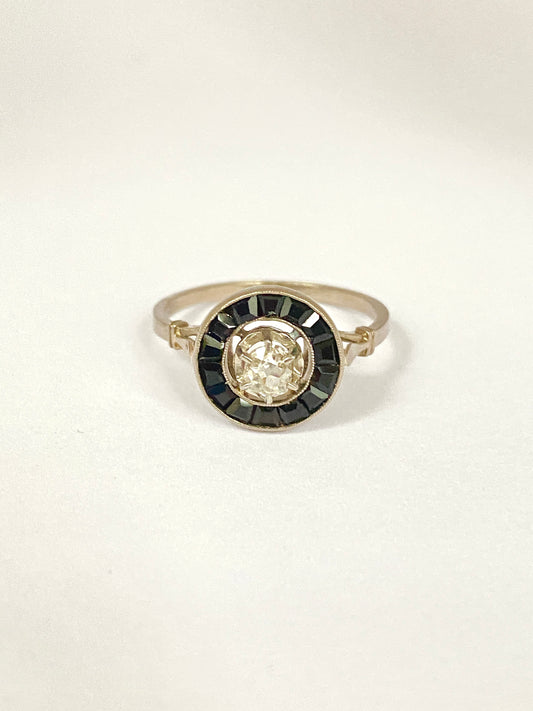 French, Art Deco, Diamond and Sapphire Target / Flower Ring, Circa 1910