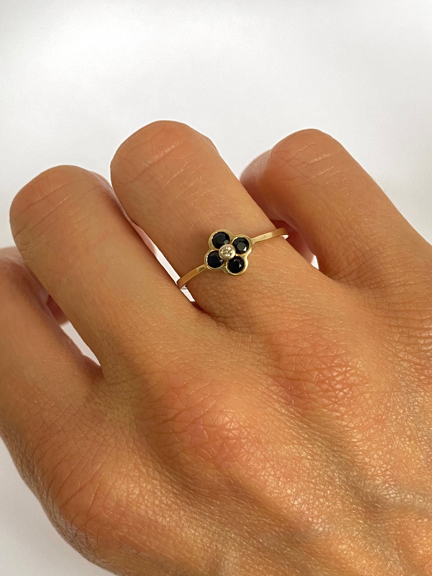 9ct Gold, Vintage, Sapphire and Diamond Quatrefoil Ring