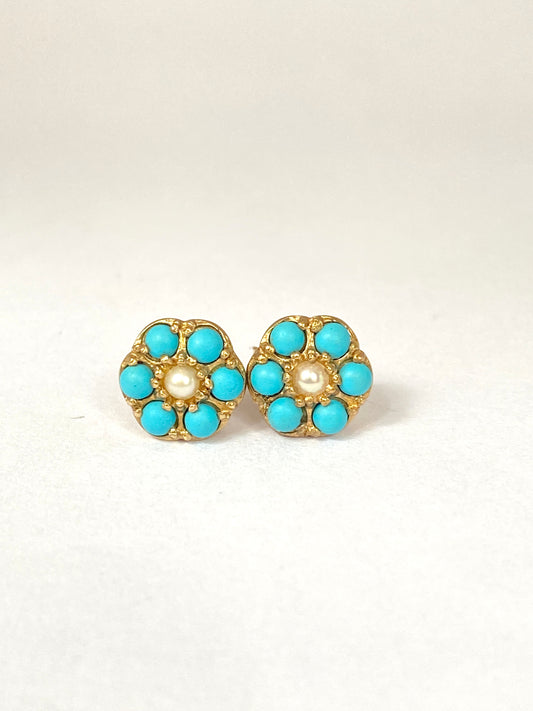 Vintage, 9ct Gold, Turquoise and Pearl Stud Earrings