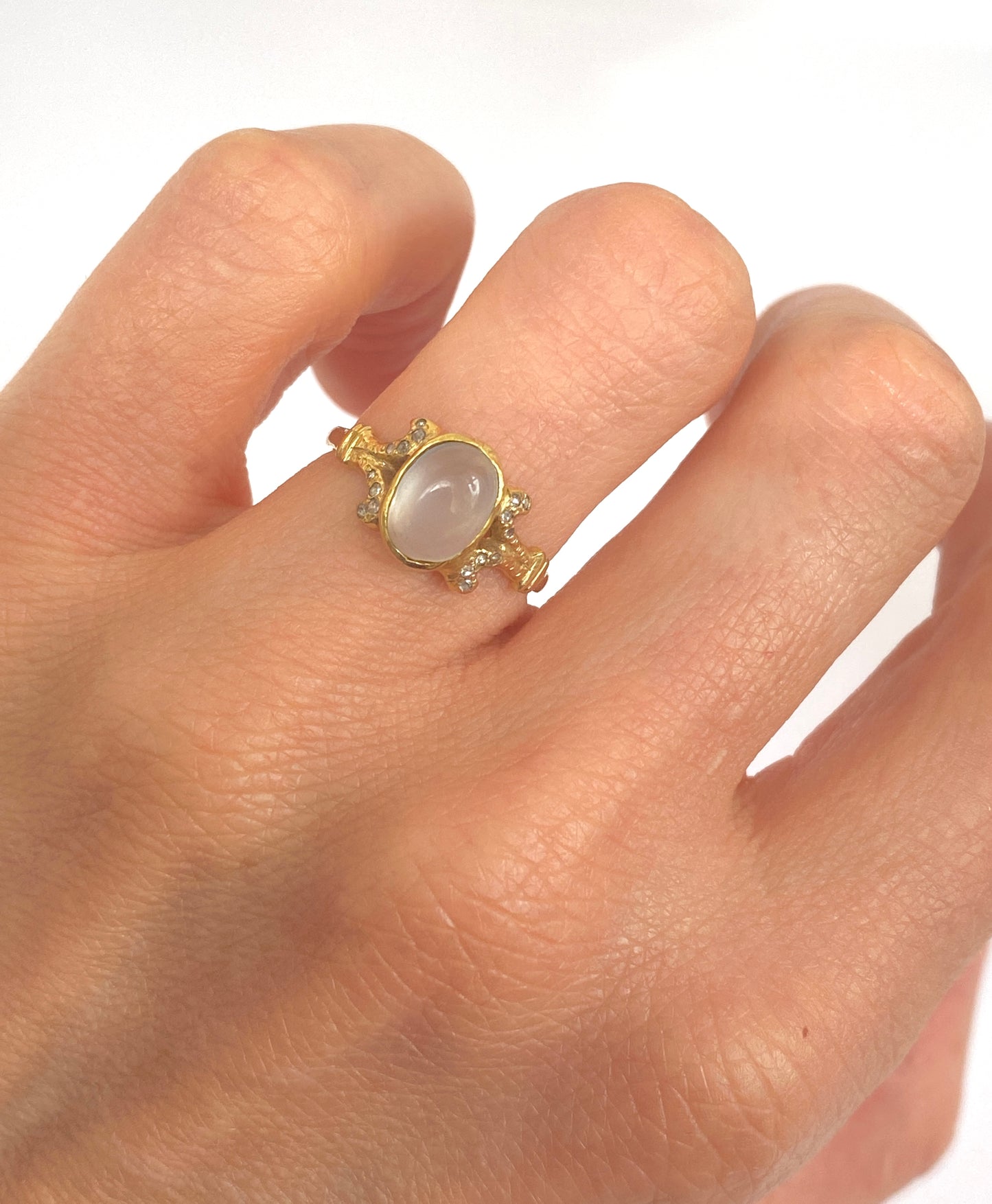Vintage, 18ct Gold Moonstone and Diamond Cluster Ring