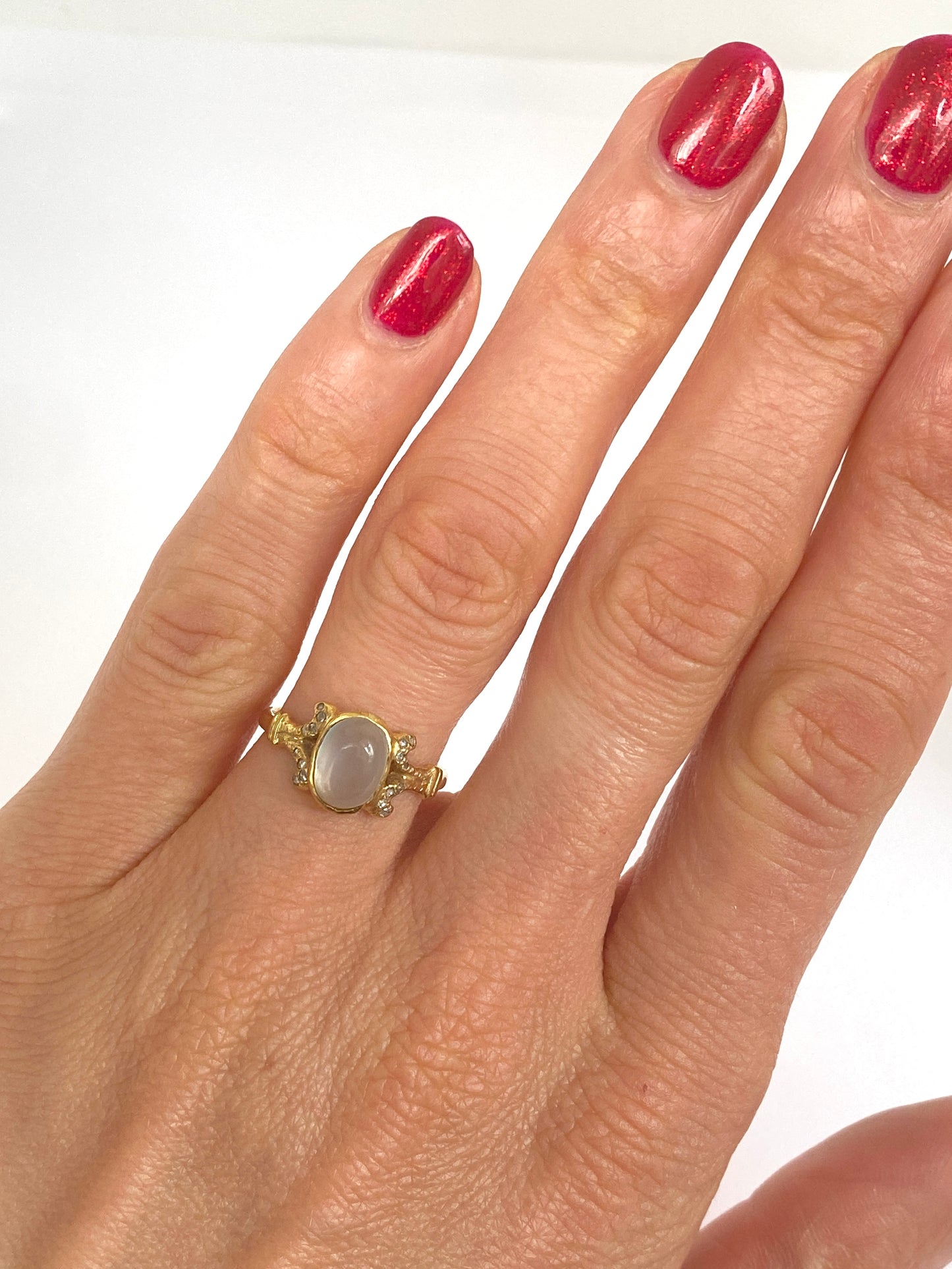Vintage, 18ct Gold Moonstone and Diamond Cluster Ring