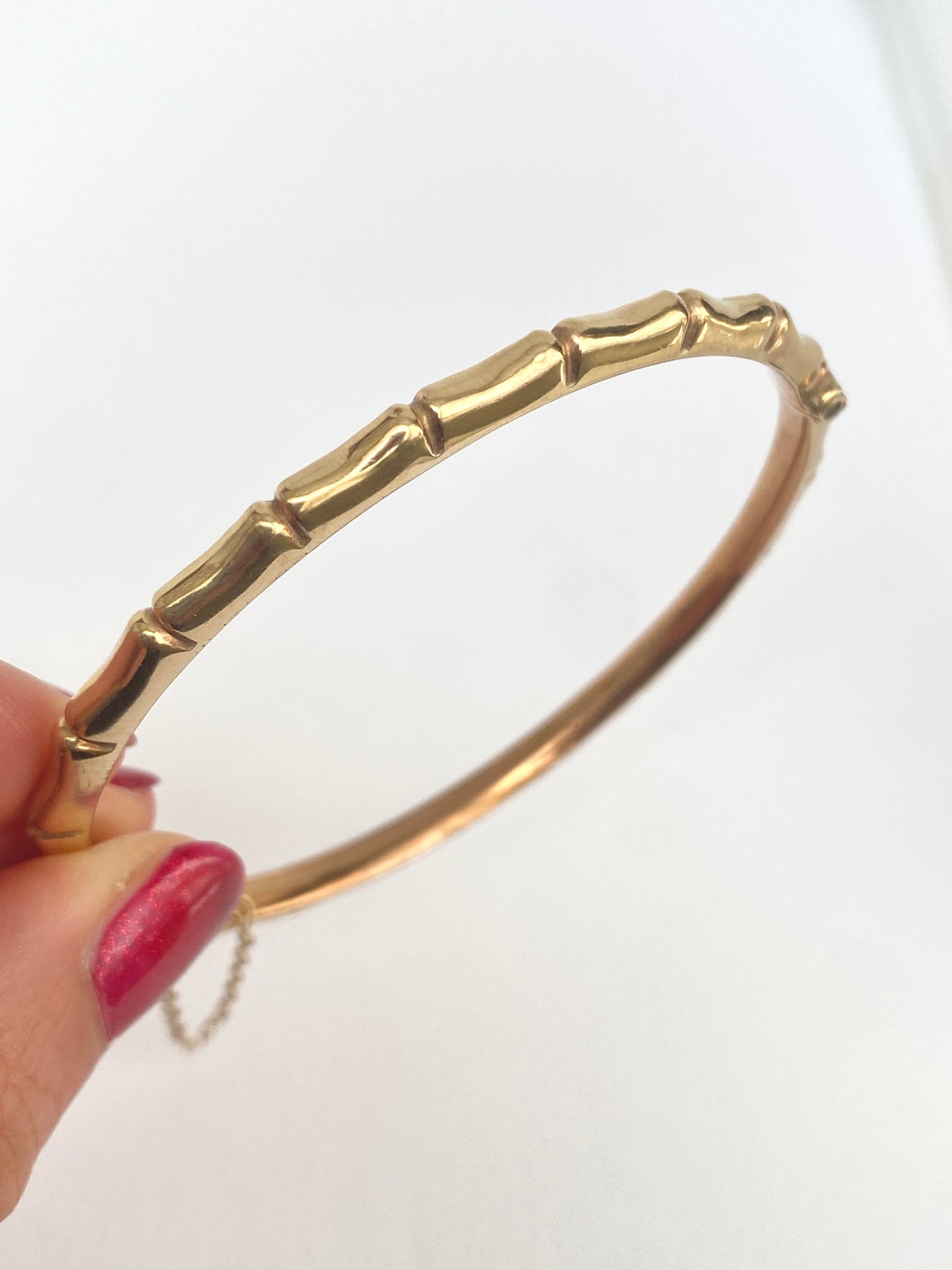 Vintage, 9ct Gold Skinny Bamboo Bangle (7.62g) Hallmarked, 9ct Gold, Birmingham, 1990