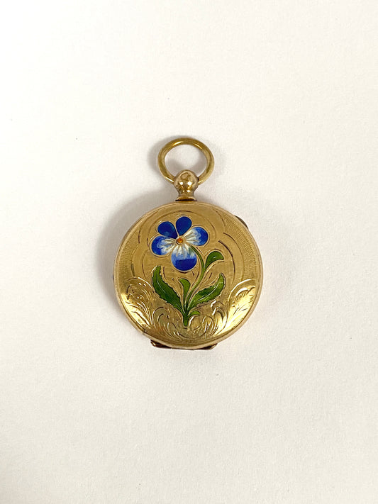 Victorian, Antique, 9ct Gold and Enamel Pansy (Think of me) Locket