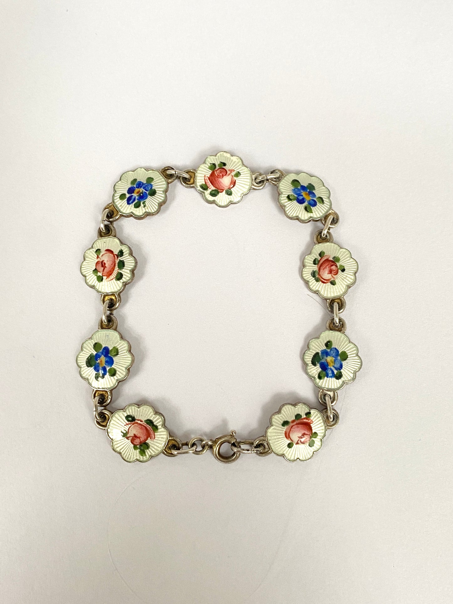 Vintage Norwegian Sterling Silver & Enamel Floral bracelet by Ivar T Holth