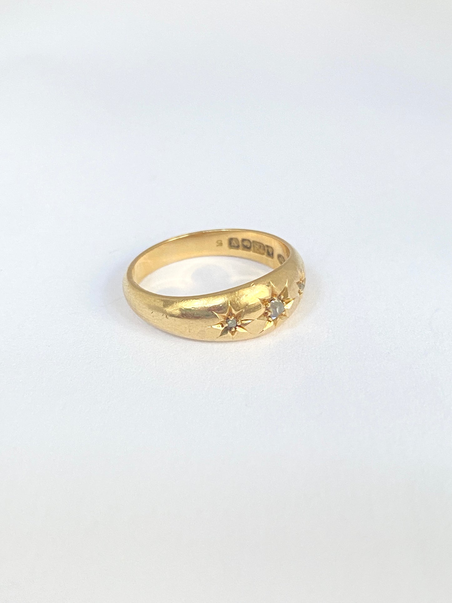 Antique, Victorian Three Star, Gypsy Ring, Hallmarked 18ct Gold and Birmingham 1870